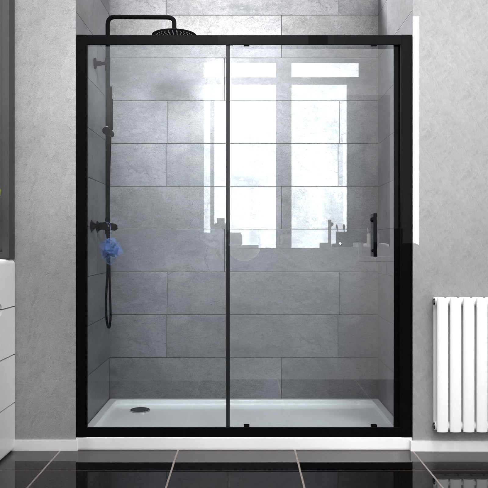 Magna Sliding Glass Screen Shower Door Matte Black