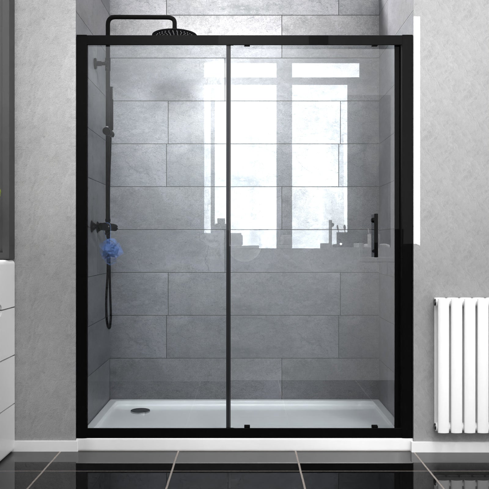 Magna 1600mm Aluminum Matte Black Shower Sliding Door Tempered Glass