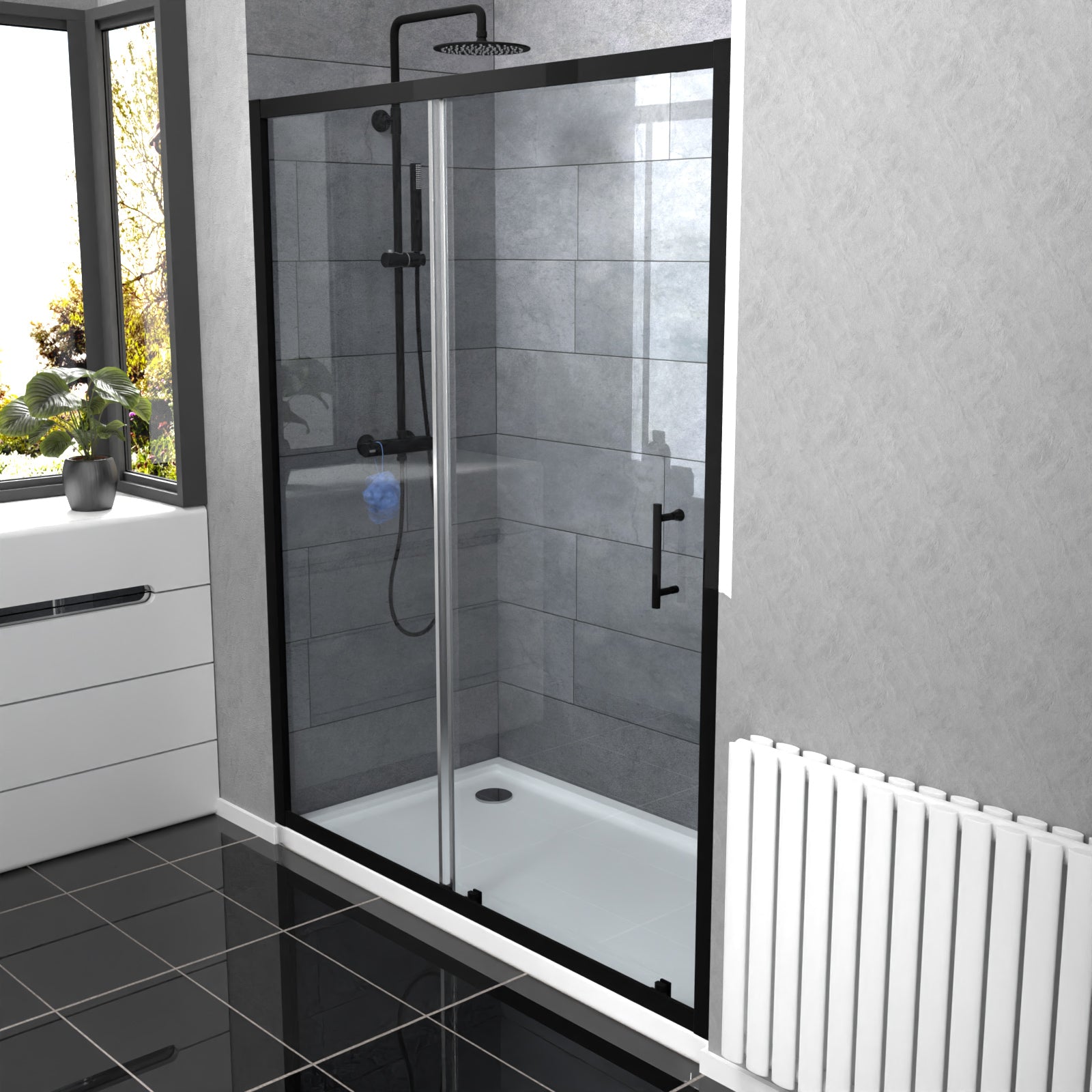 Magna Sliding Glass Screen Shower Door Matte Black