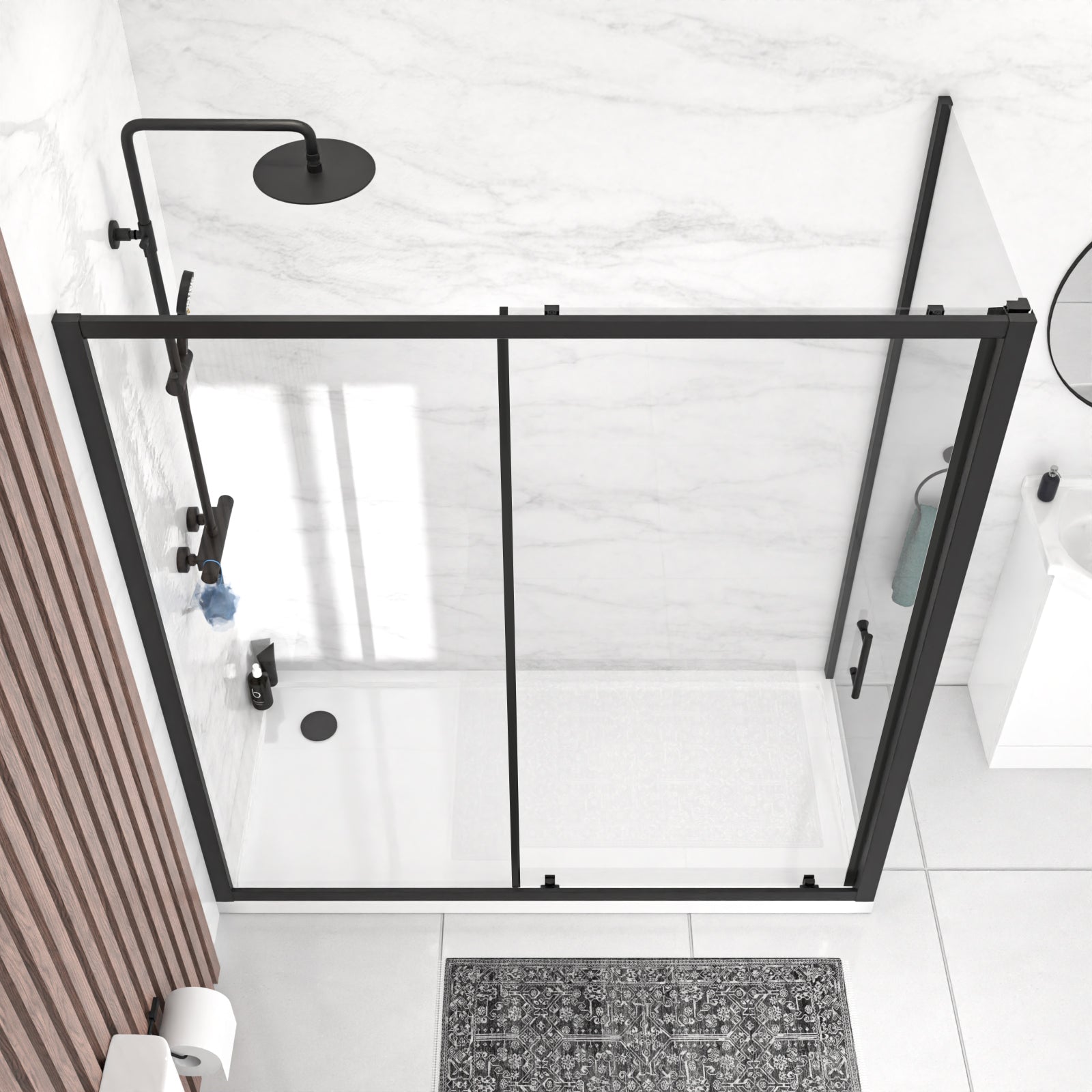 Black 1700 x 700mm Shower Enclosure Sliding Door & Glass Side Panel