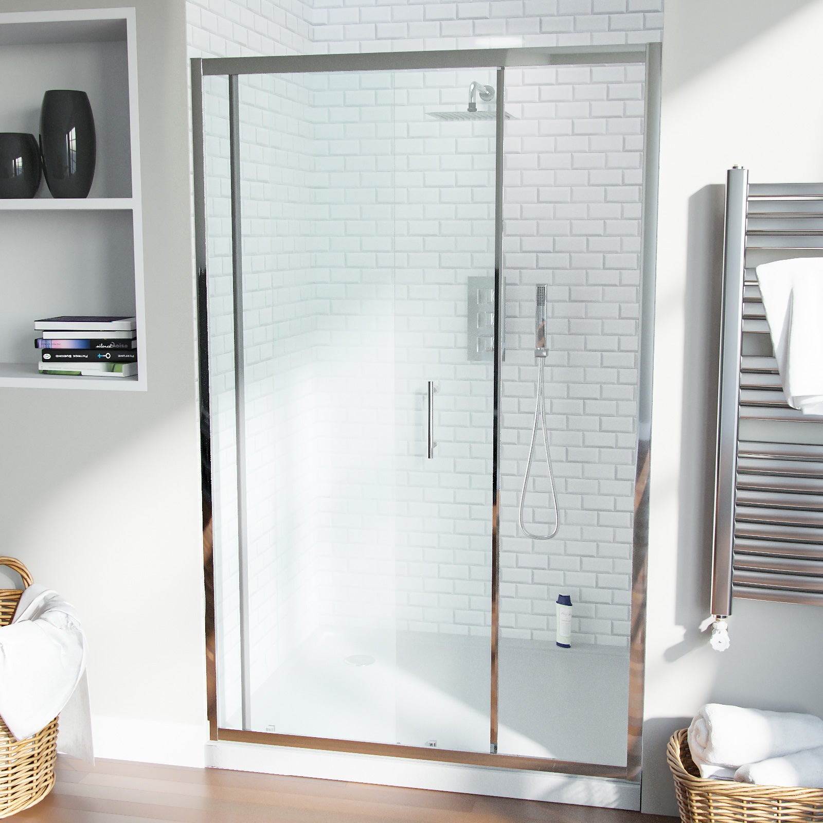 Saga Glass Sliding Chrome Door Panel for Shower Enclosure Chrome