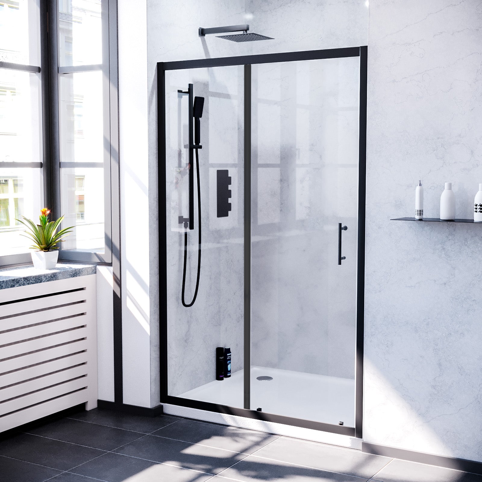 Magna 1000mm Sliding Glass Screen Shower Door Matte Black