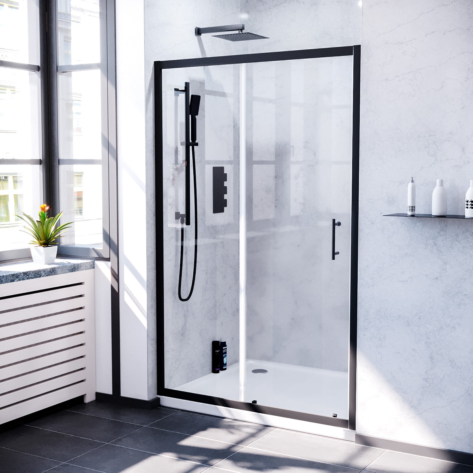 Magna Sliding Glass Screen Shower Door Matte Black