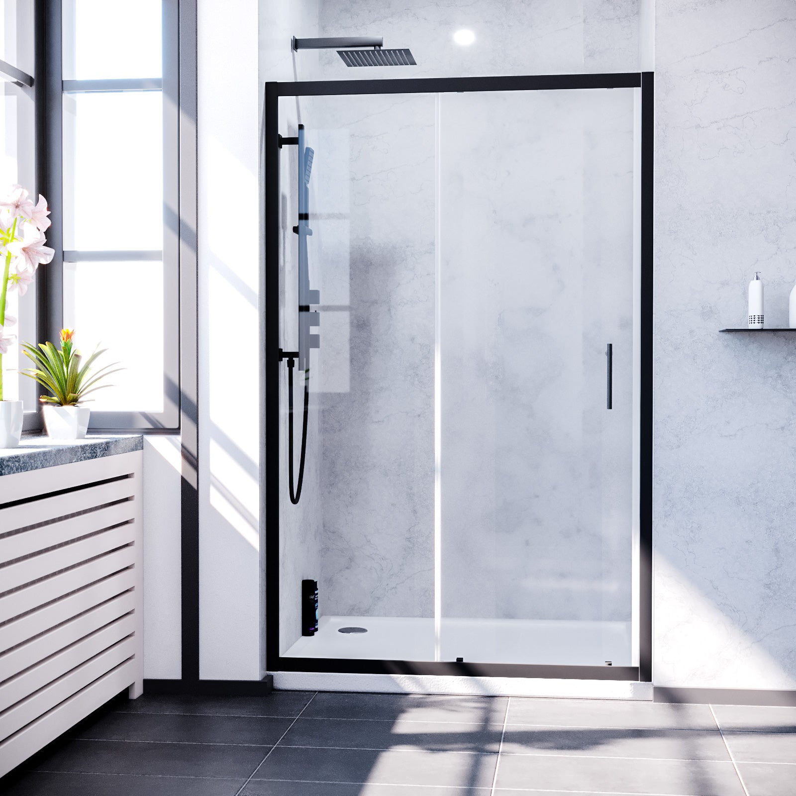 Magna Sliding Glass Screen Shower Door Matte Black