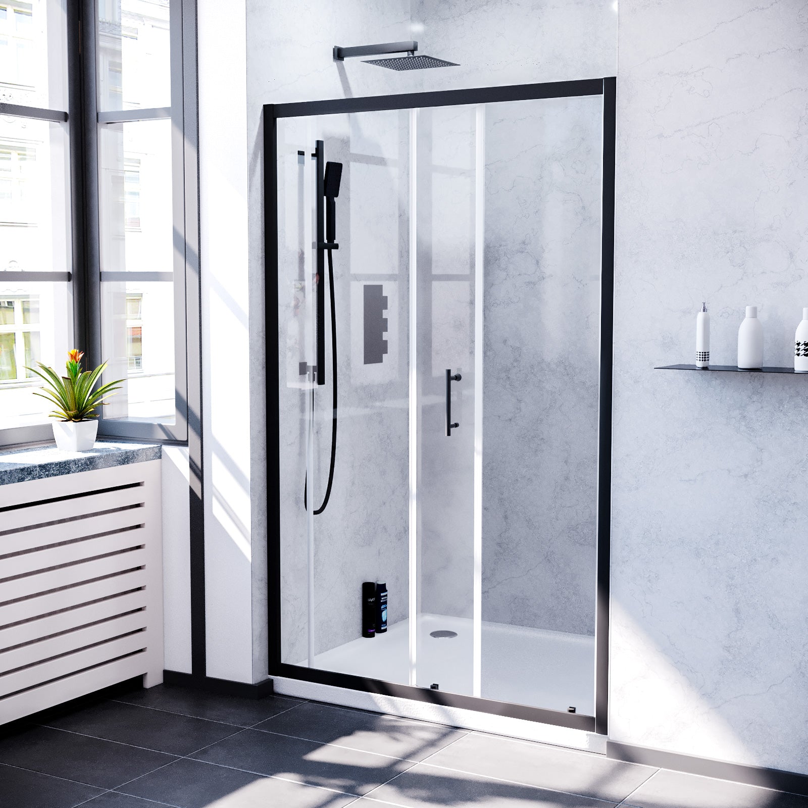 Keni Sliding Glass Screen Shower Door Matte Black