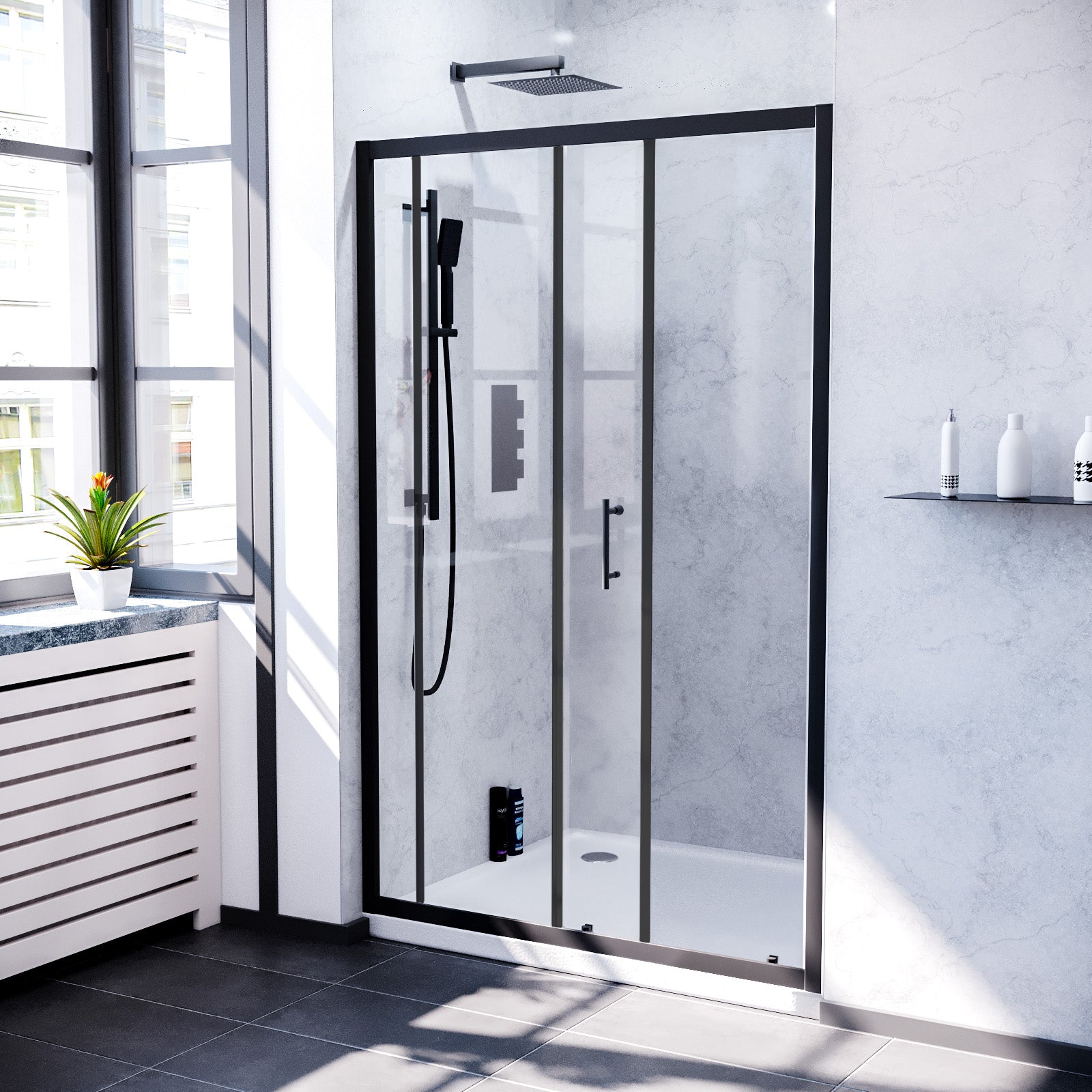 Magna 1100mm Sliding Glass Screen Shower Door Matte Black