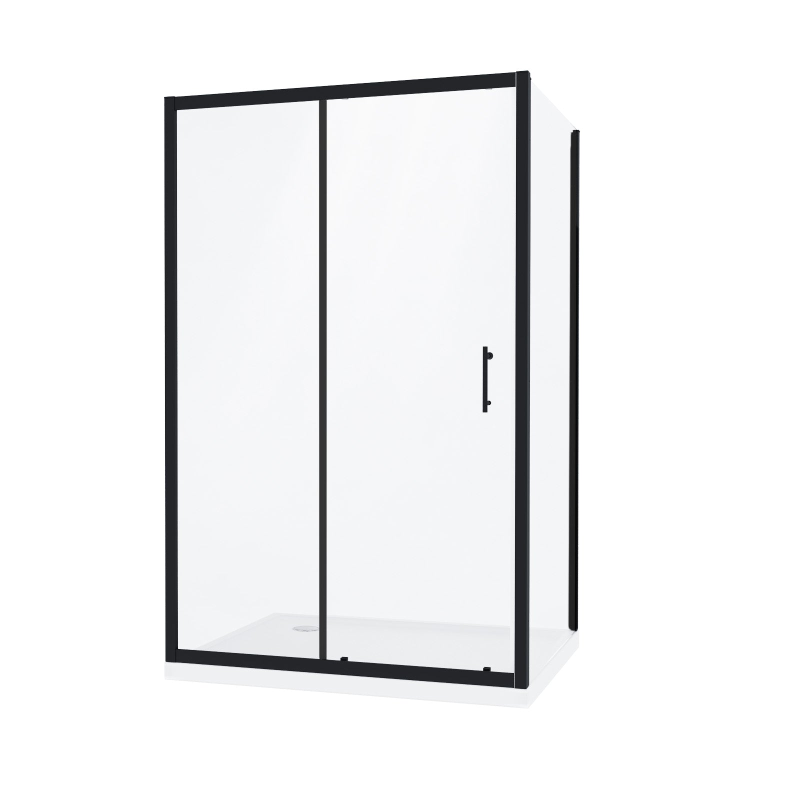 Magna 1100 Black Shower Sliding Door, 800 Frameless Side Panel & Tray
