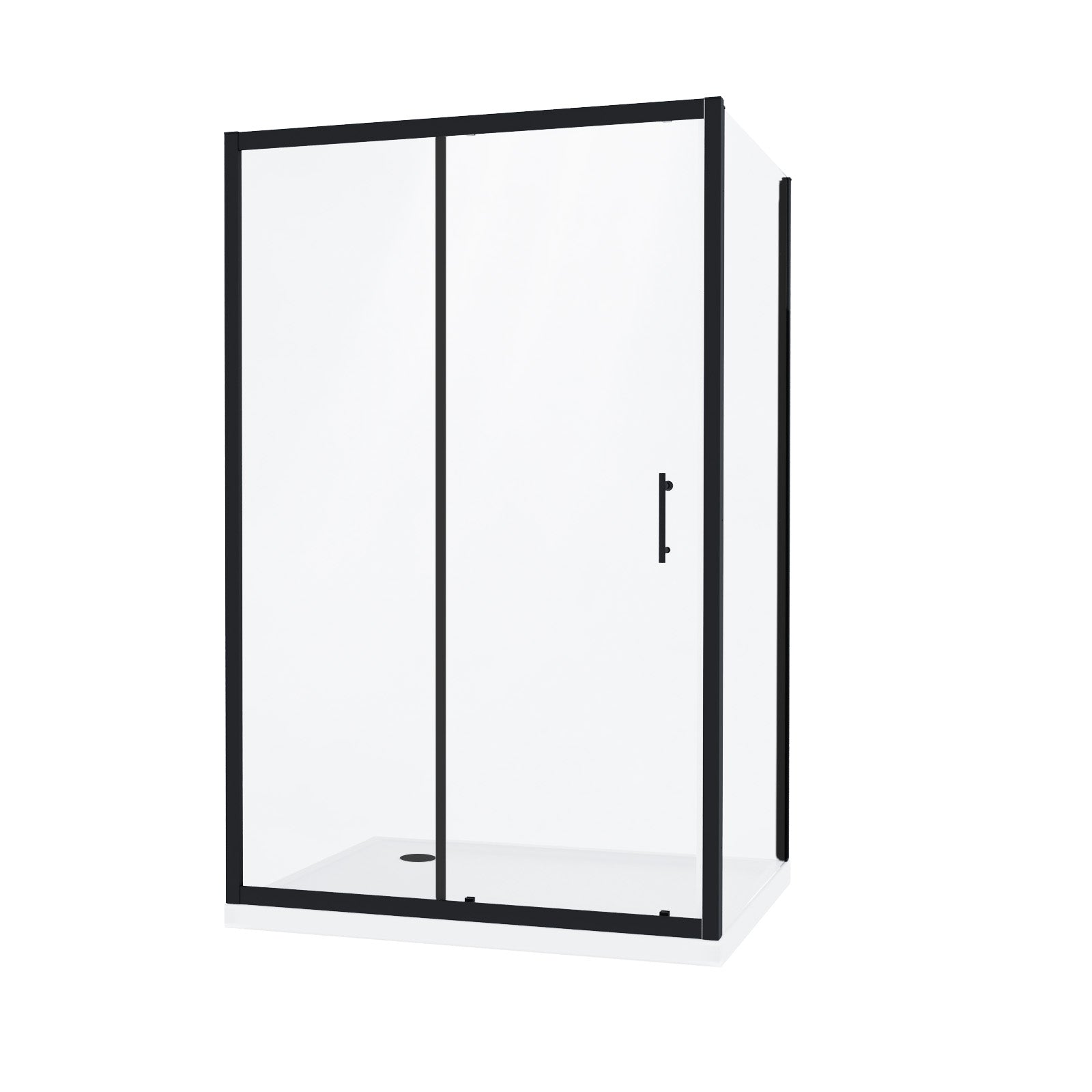 Magna Matte Black Framed Shower Sliding Door, Frameless Glass Side Panel Screen & Tray