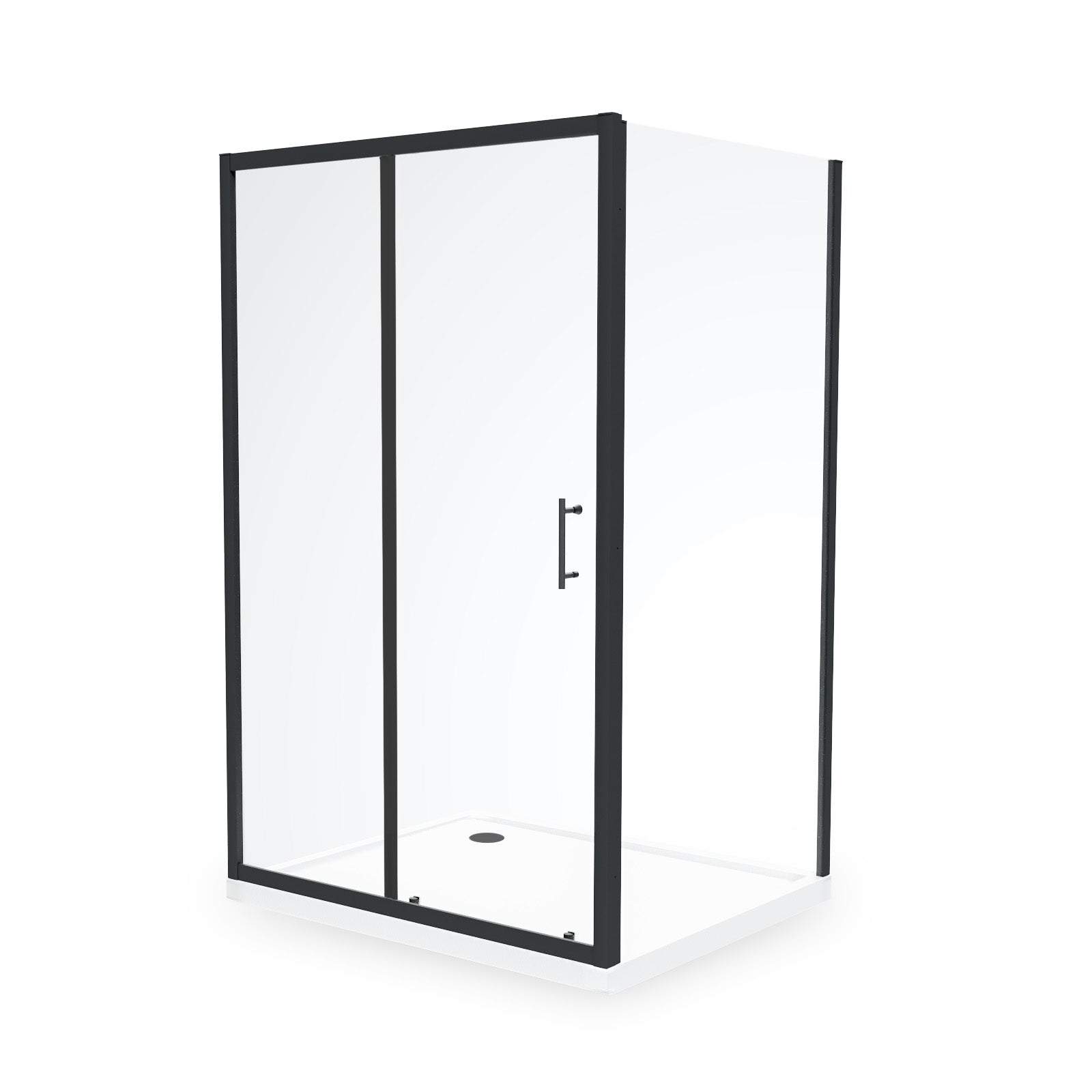 Magna Matte Black Framed Shower Sliding Door, Frameless Glass Side Panel Screen & Tray