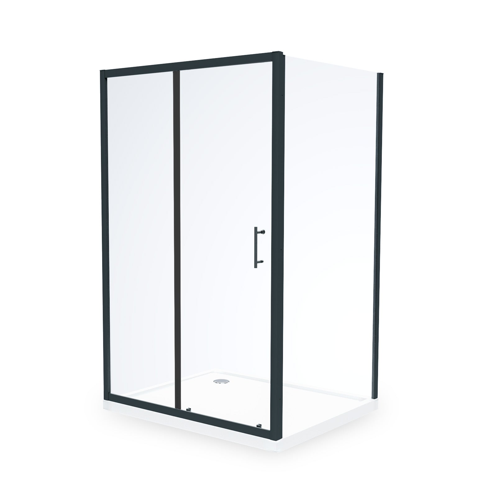 Magna 1100 Black Shower Sliding Door, 800 Frameless Side Panel & Tray