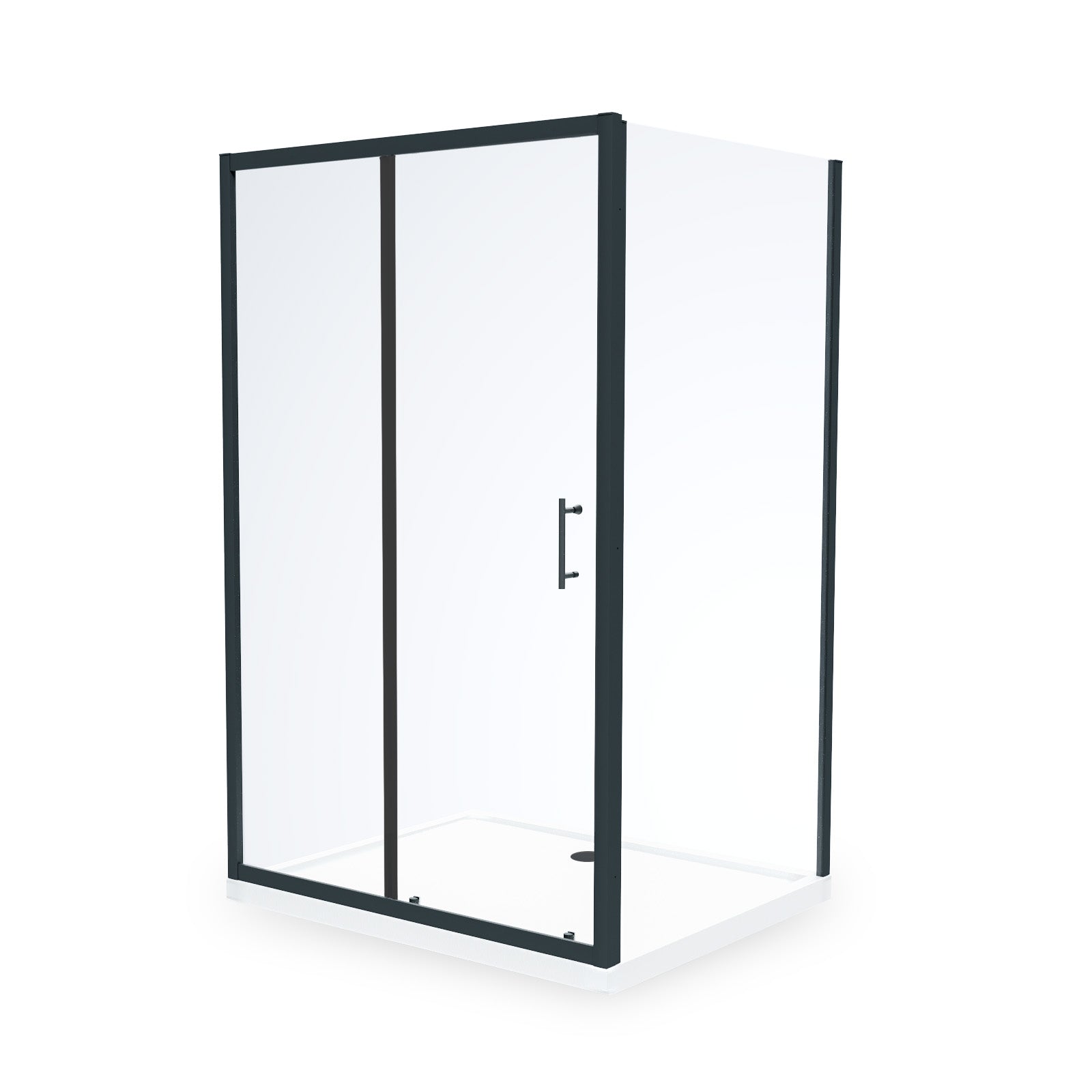 Magna Matte Black Framed Shower Sliding Door, Frameless Glass Side Panel Screen & Tray