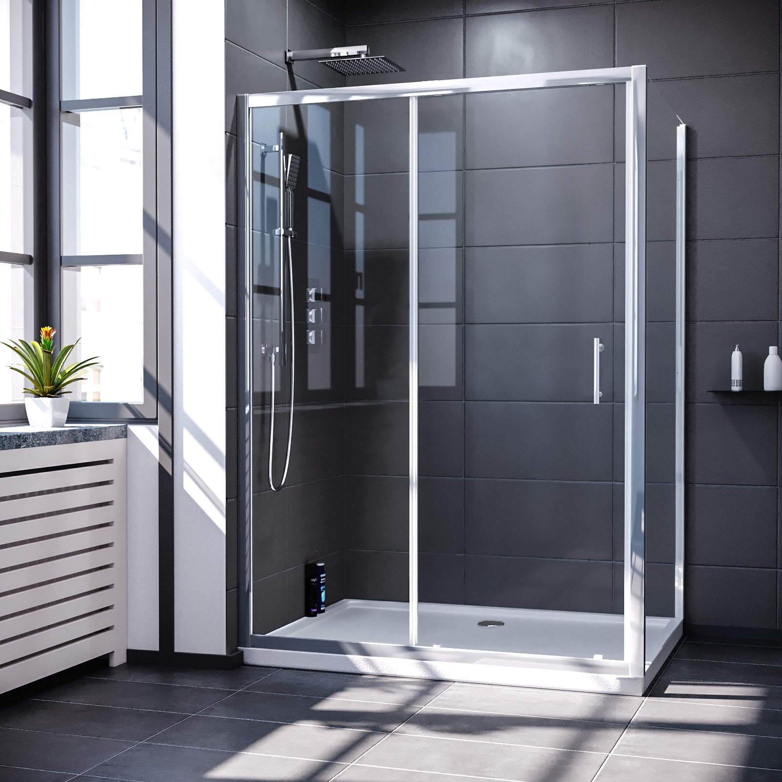 Magna 1300 mm Slider Shower Door Enclosure with 800 Frameless Glass Panel Screen + Tray
