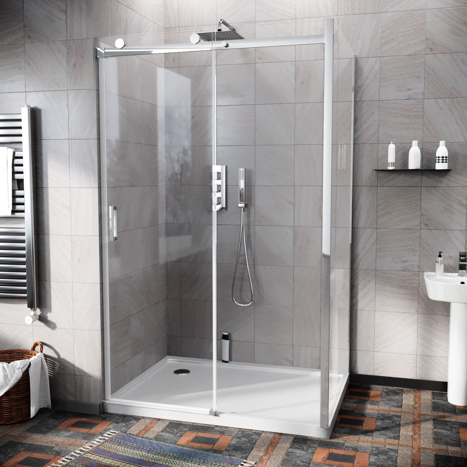 Hardwick 1100mm Frameless Sliding Shower Door 8mm Clear Tempered Glass