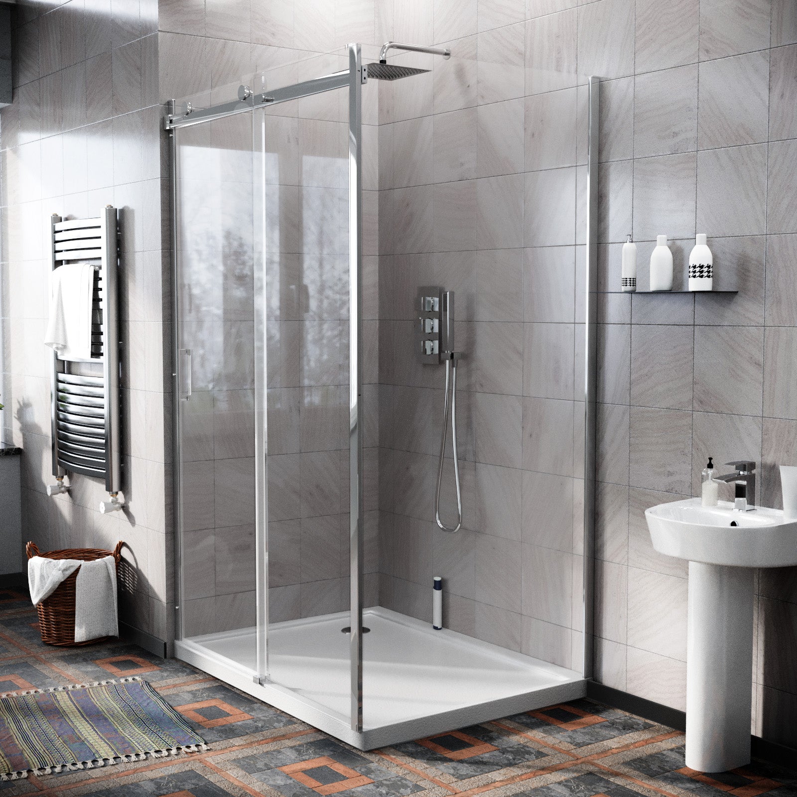 Hardwick 1100mm Frameless Sliding Shower Door 8mm Clear Tempered Glass