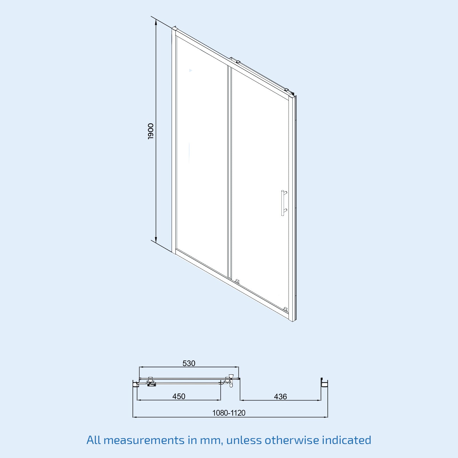 Saga Frameless 1100mm Sliding Door, Side Panel 900mm Enclosure & Tray