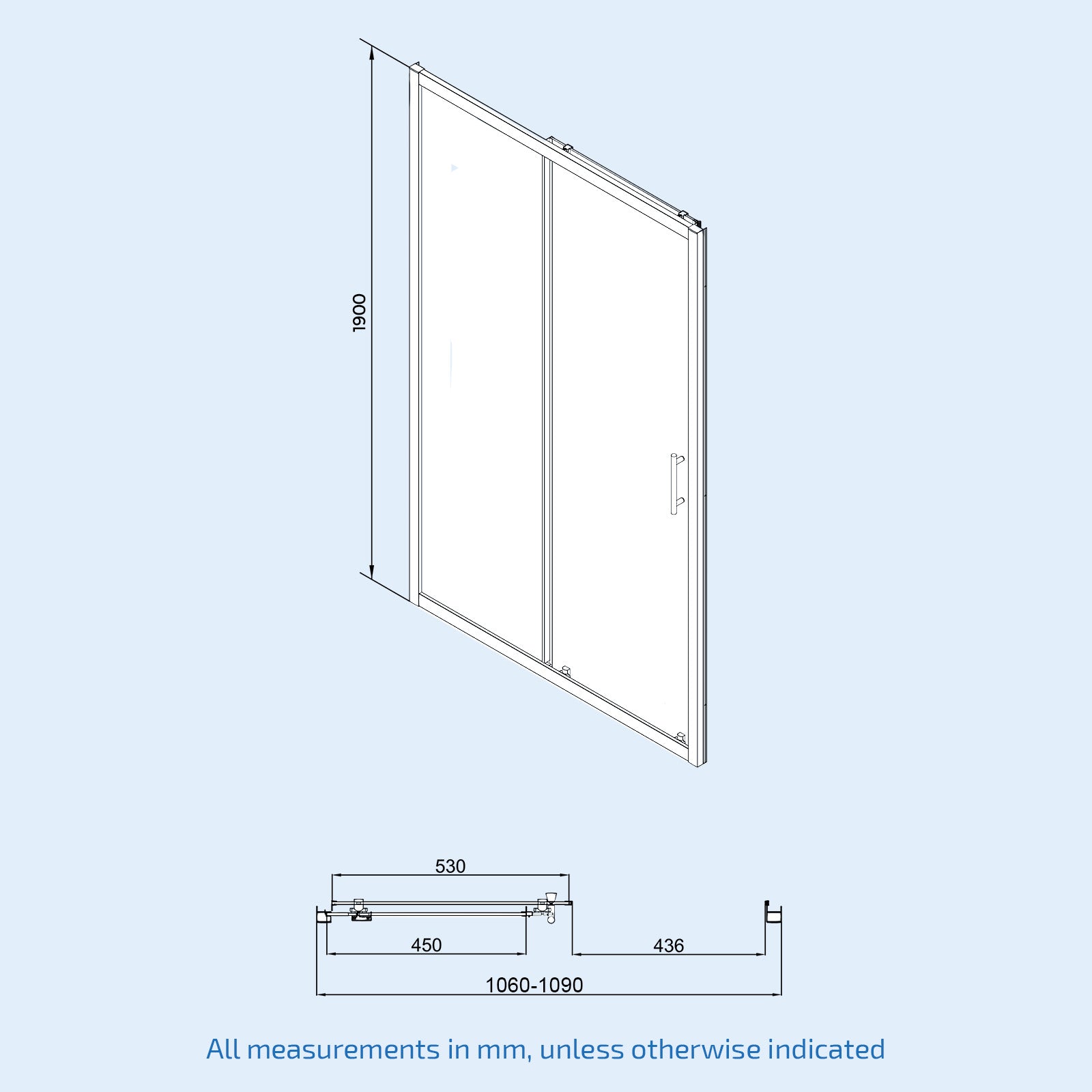 Hardwick 1100mm Frameless Sliding Shower Door 8mm Clear Tempered Glass