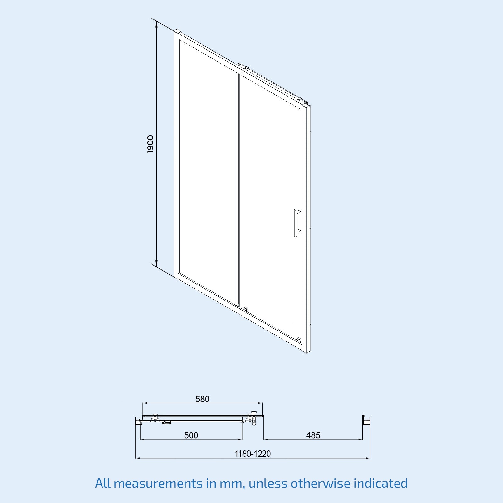 Saga Frameless 1200mm Sliding Door, Side Panel 900mm Enclosure & Tray