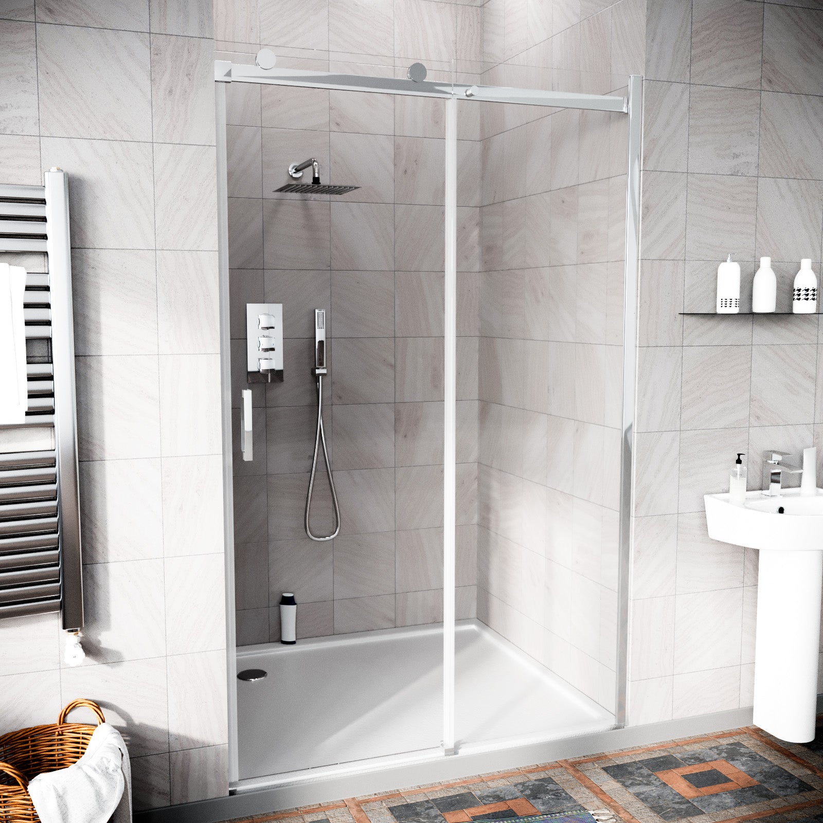 Hardwick Frameless Shower Sliding Door 8mm Clear Tempered Glass