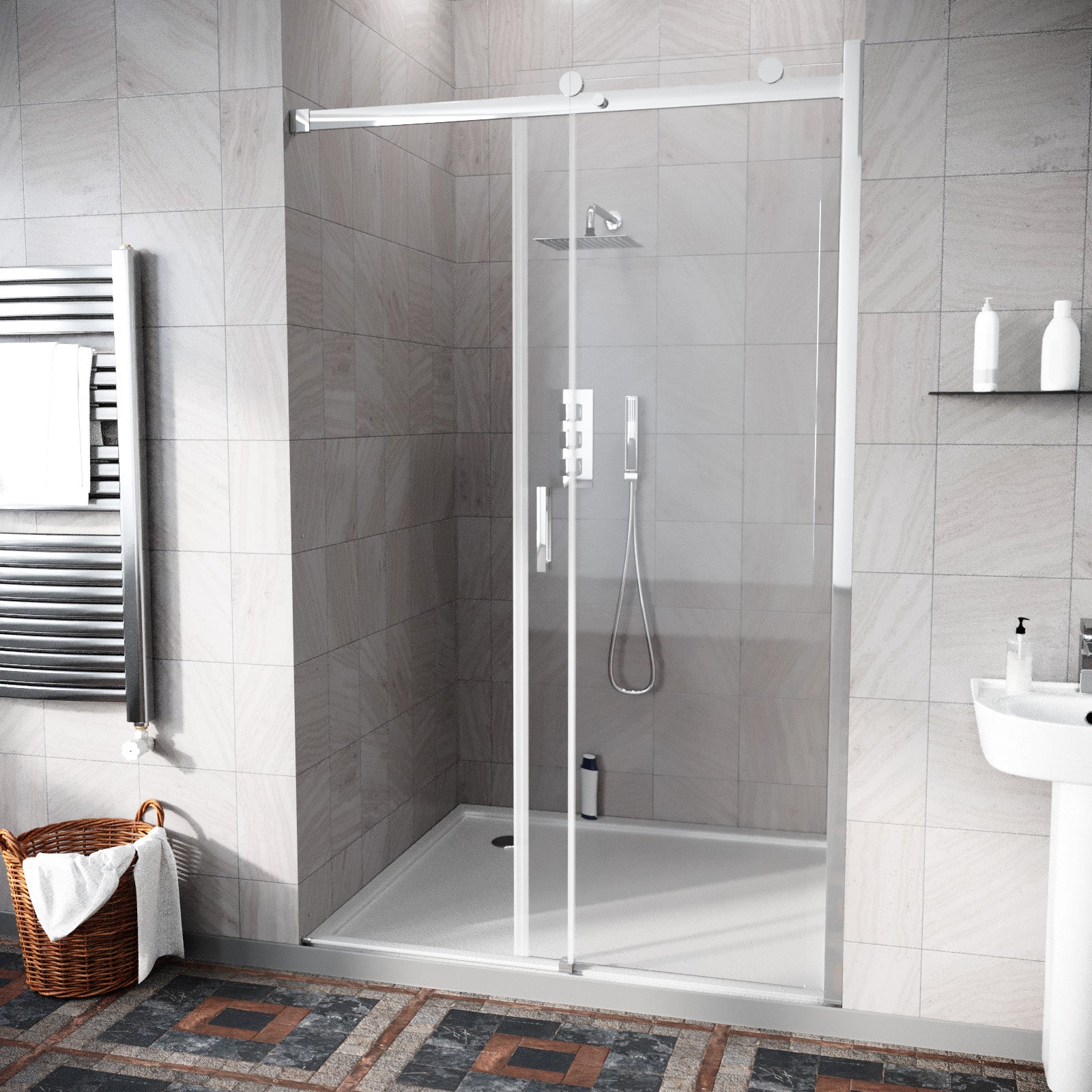 Hardwick Frameless Shower Sliding Door 8mm Clear Tempered Glass