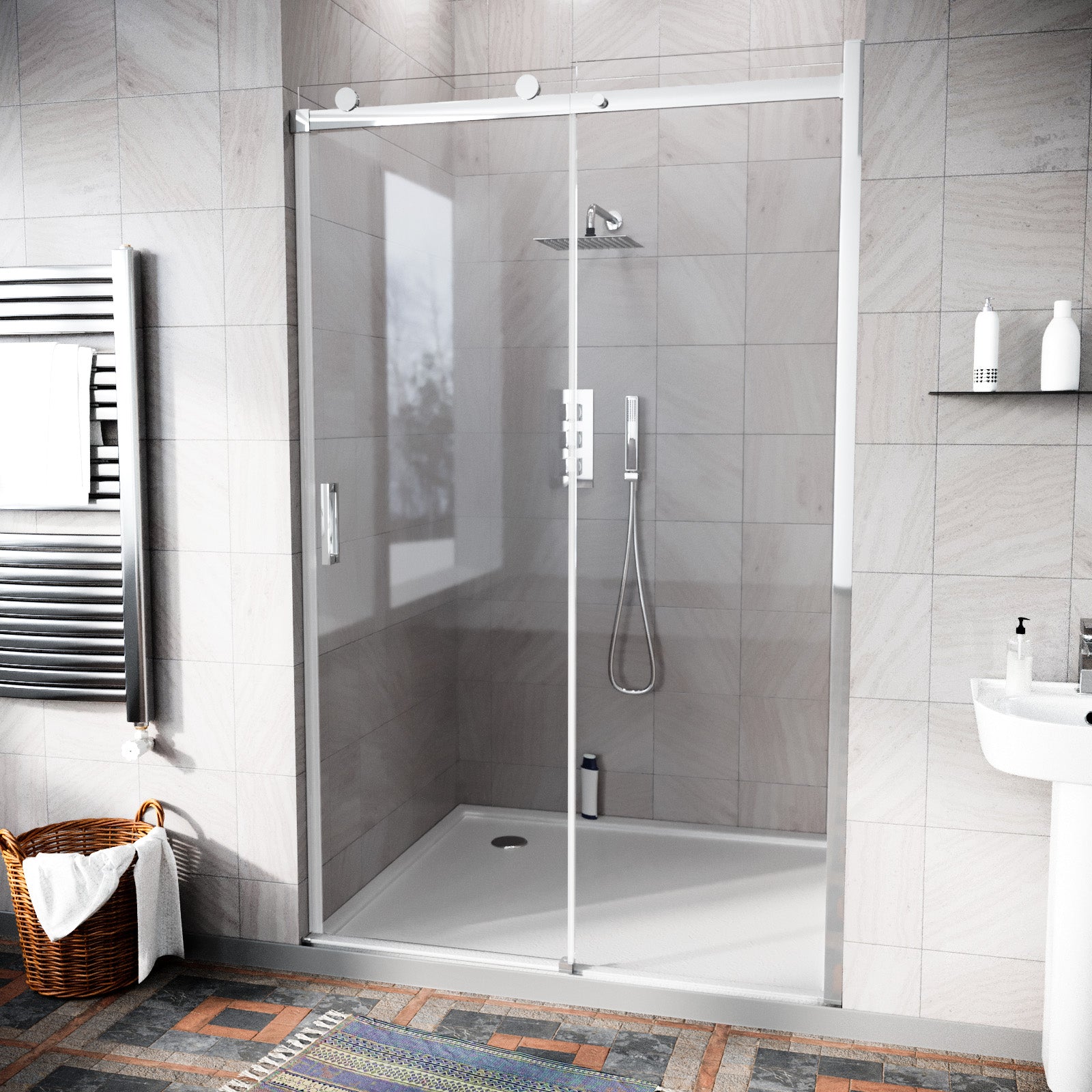 Hardwick 1100mm Frameless Sliding Shower Door 8mm Clear Tempered Glass