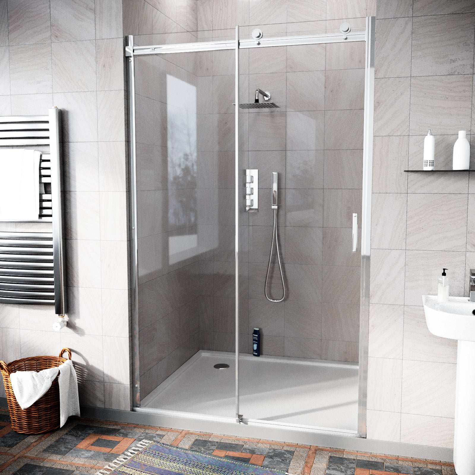 Hardwick 1200mm Frameless Sliding Shower Enclosure 8mm Clear Tempered Glass