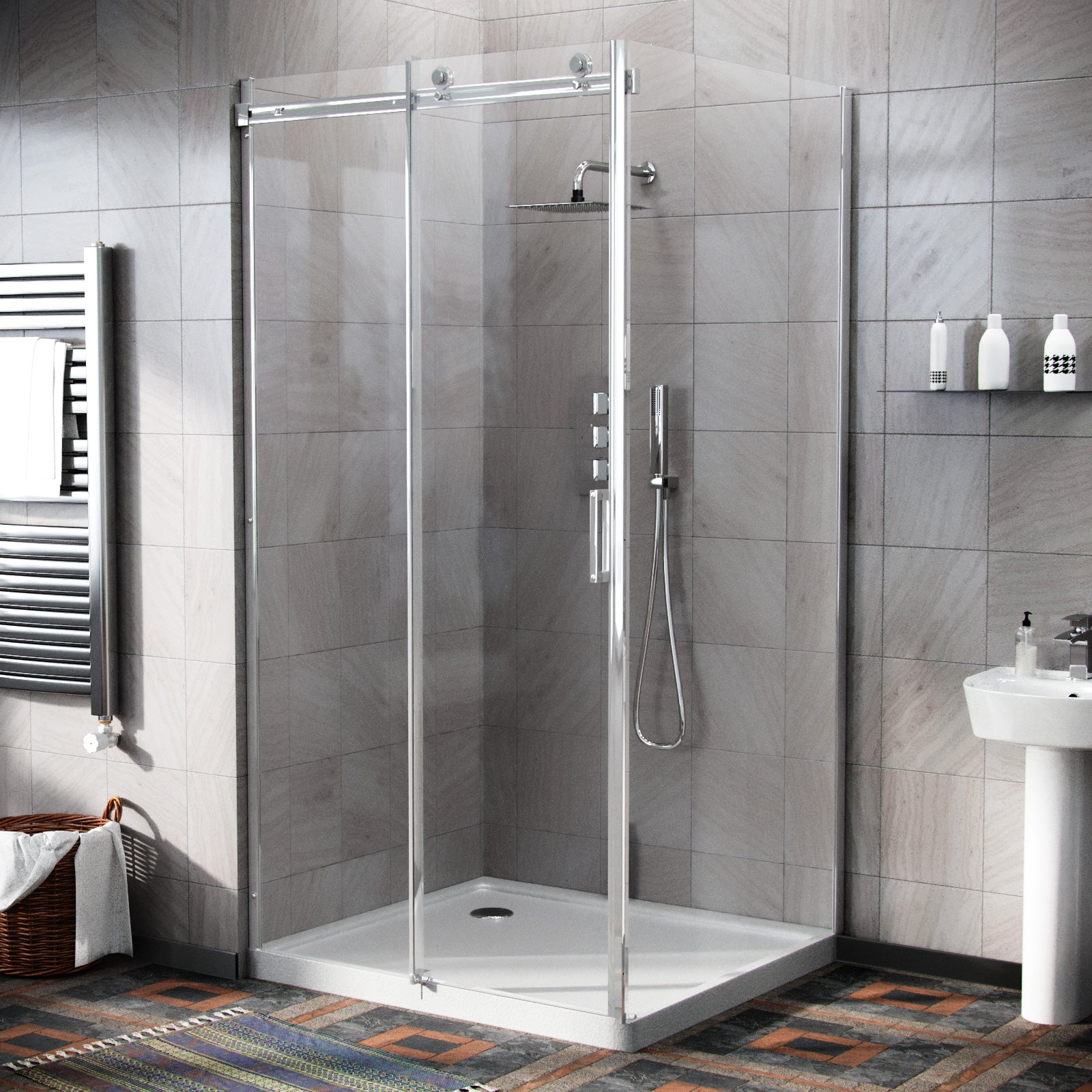 Saga Frameless Sliding Door 1000mm & Side Panel 800mm Shower Enclosure