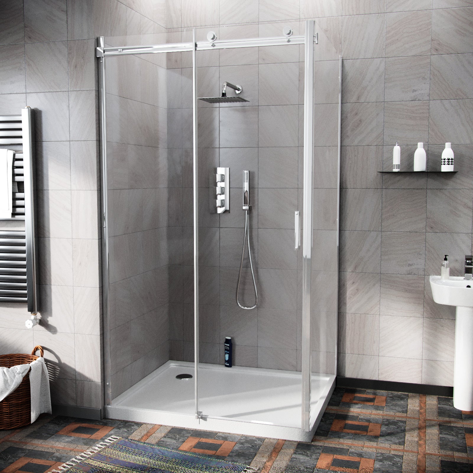 Saga Frameless Sliding Door 1100mm & Side Panel 800mm Shower Enclosure