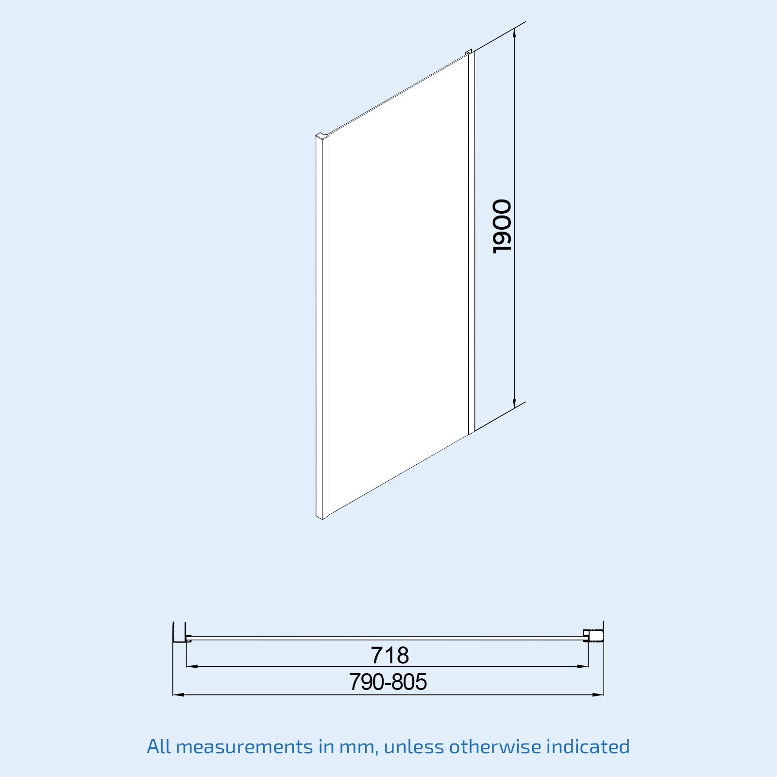 Saga Frameless Sliding Door 1100mm & Side Panel 800mm Shower Enclosure