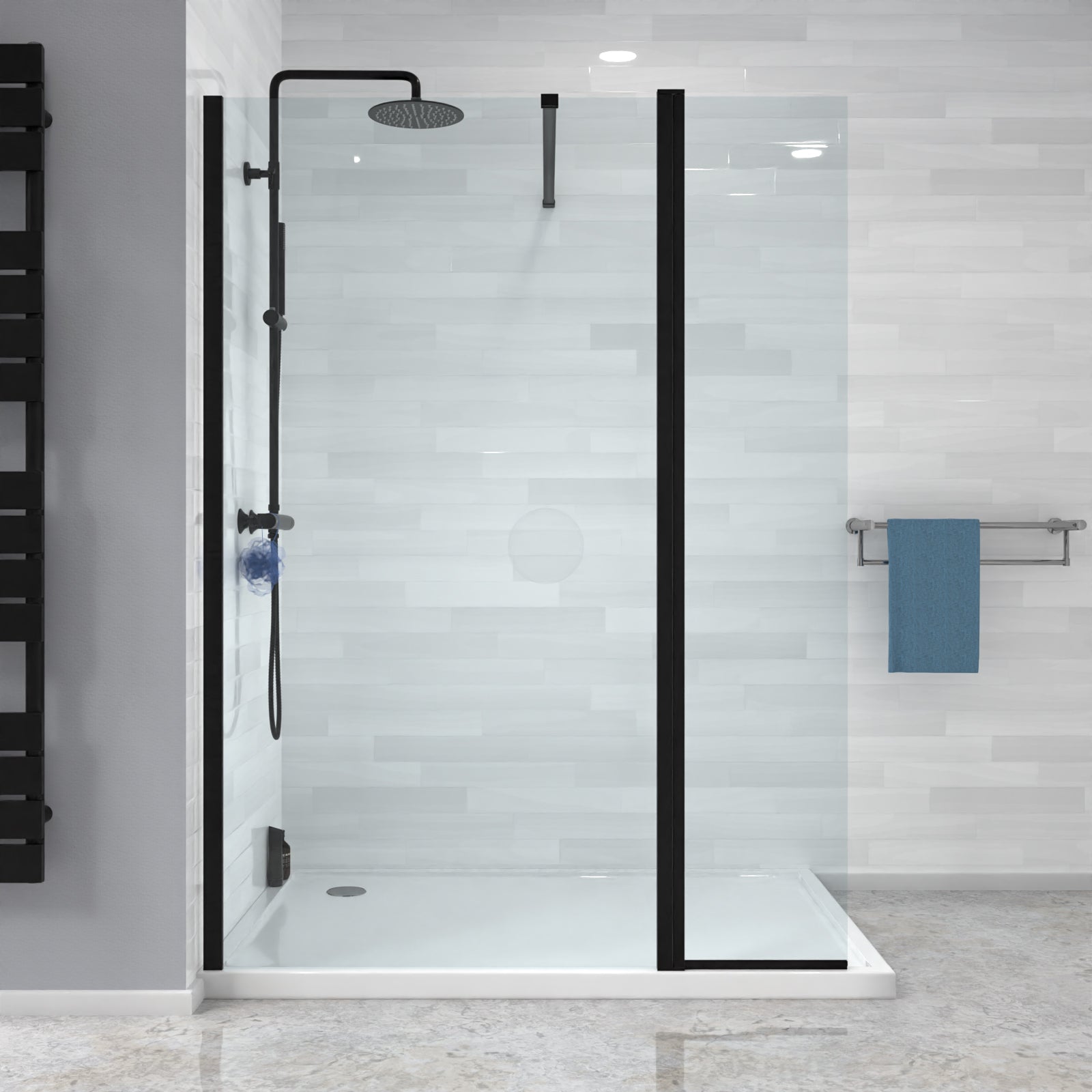 Magna Wet Room 1000 Shower Enclosure Screen and Flipper Return Panel 8mm Black