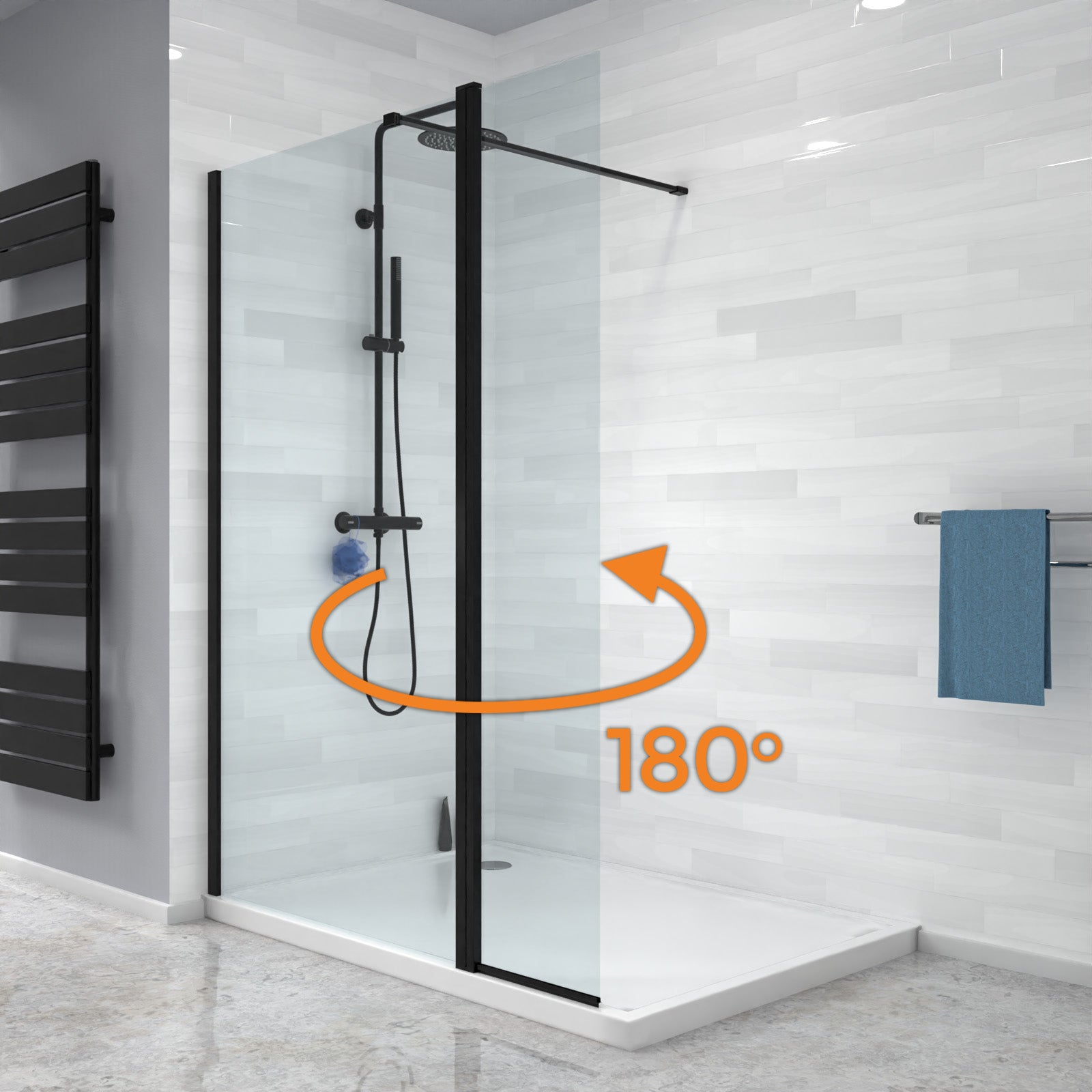 Magna Wet Room 1000 Shower 8mm Tempered Glass Screen & Flipper Panel Black