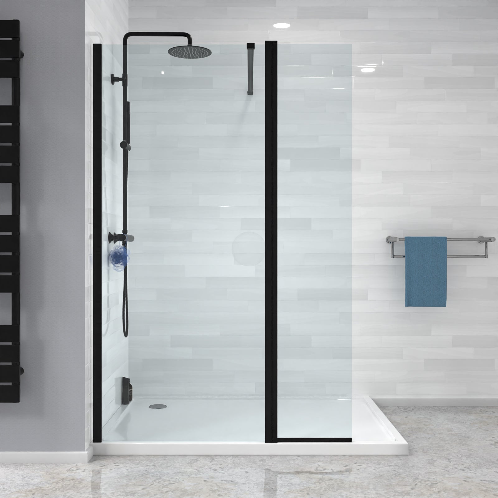 Magna Wet Room 1200 Shower Enclosure Screen and Flipper Return Panel 8mm Black