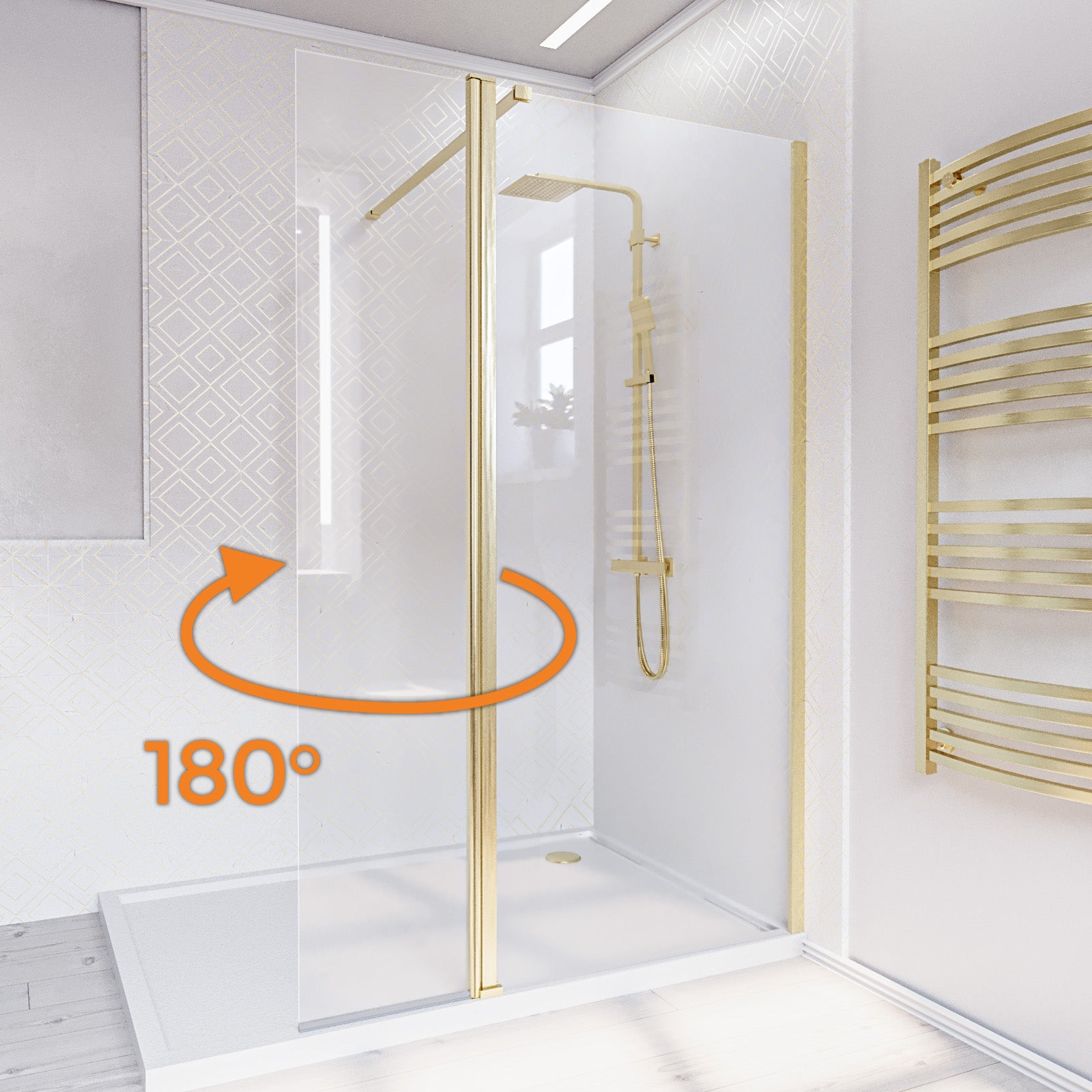 Brushed Brass 1000mm Screen 8mm Tempered Glass With 300mm Flipper Panel