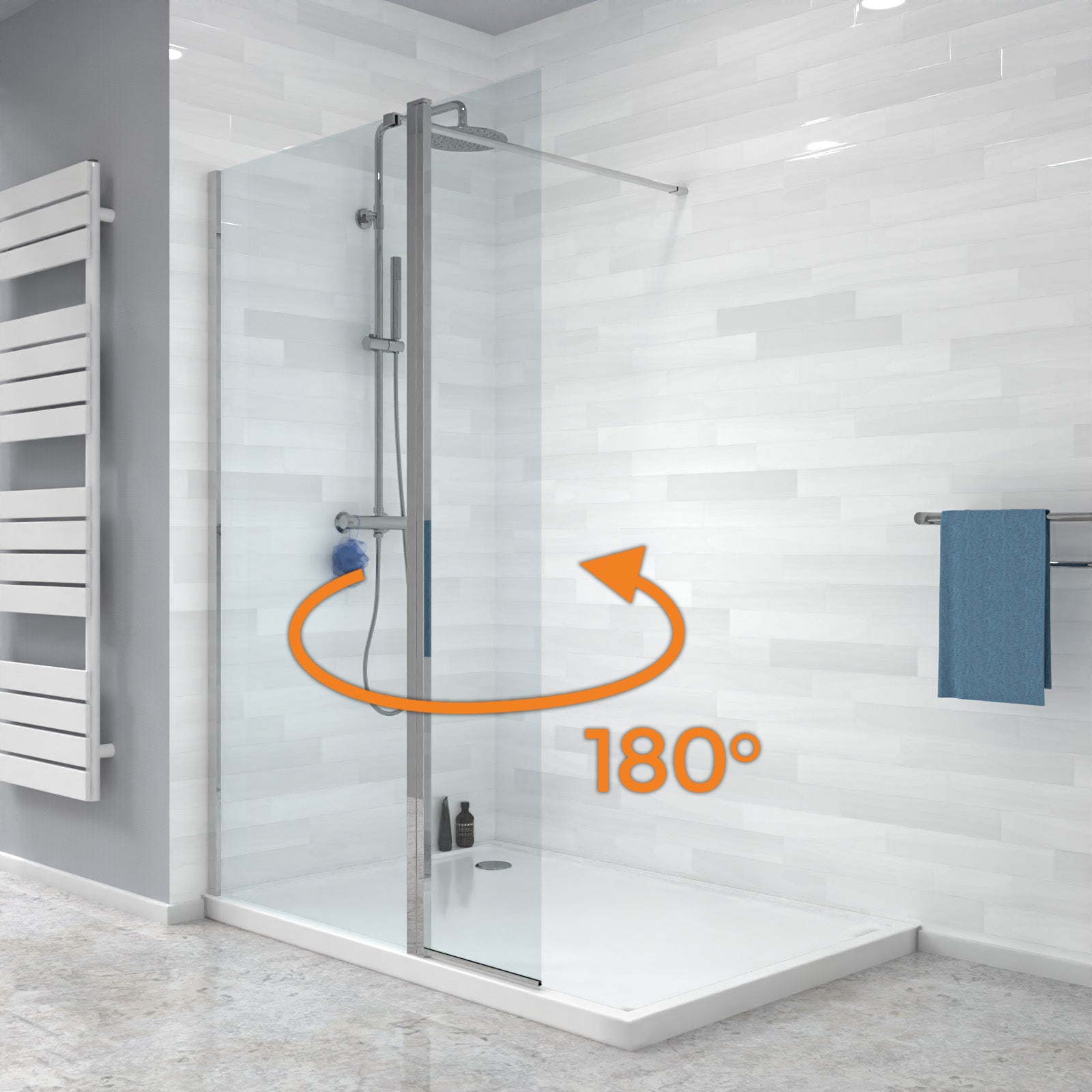 Magna Wet Room 700mm Shower 8mm Tempered Glass Screen and Flipper Panel