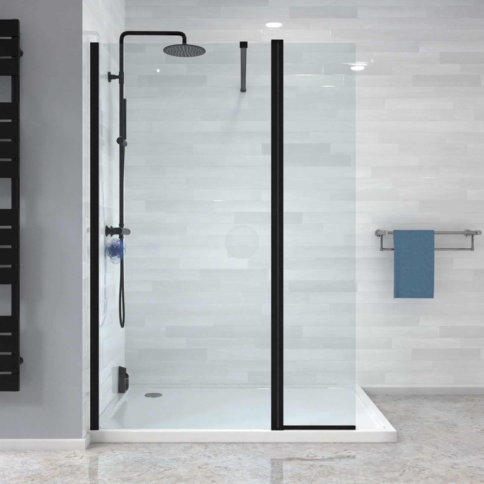 Magna Black 800mm Shower 8mm Tempered Glass Screen With 30omm Flipper Panel