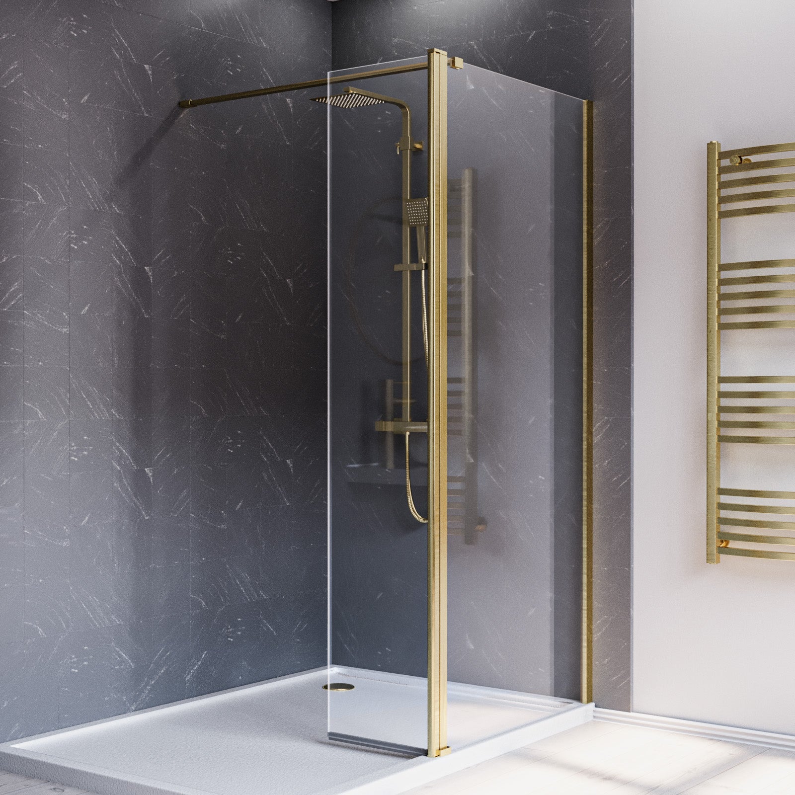 Brushed Brass 800mm Screen 8mm Tempered Glass With 300mm Flipper Panel