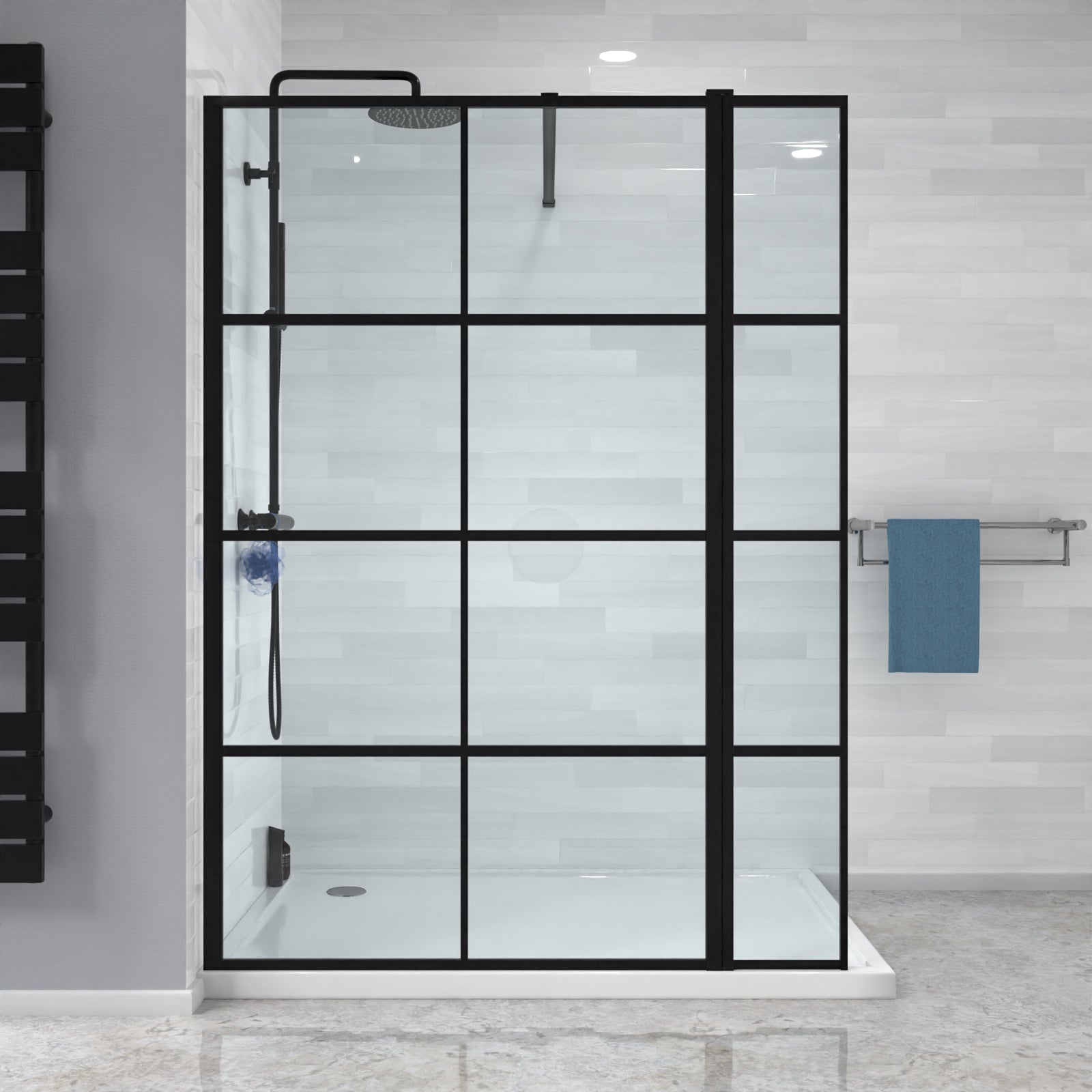 Magna Wet Room 1000 Shower Enclosure Screen Black Grid 8mm & Return Panel