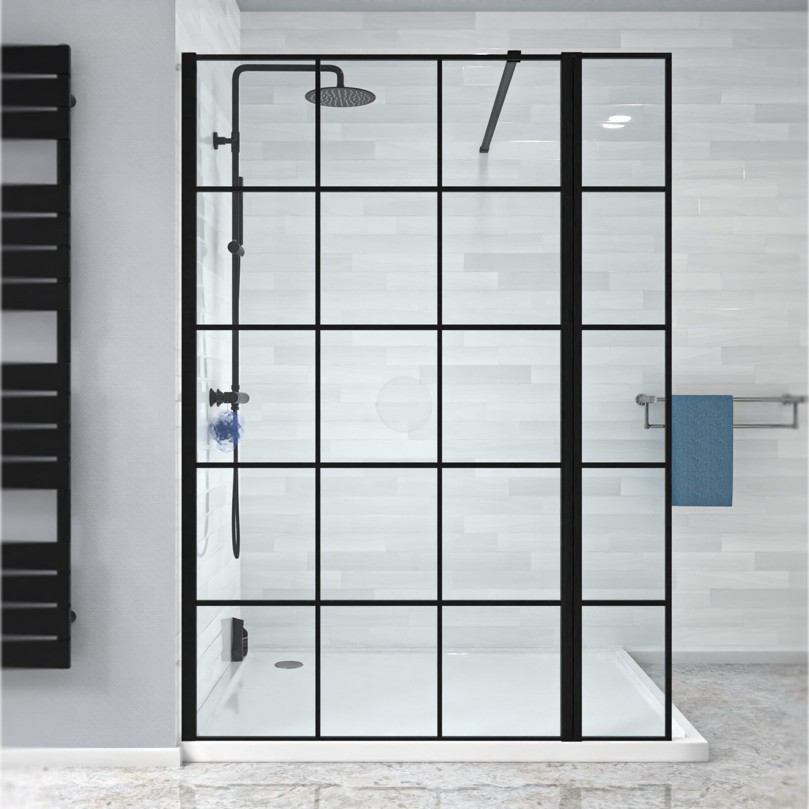 Magna Black Grid 1000mm Shower Screen 8mm Tempered Glass & 300mm Return Panel