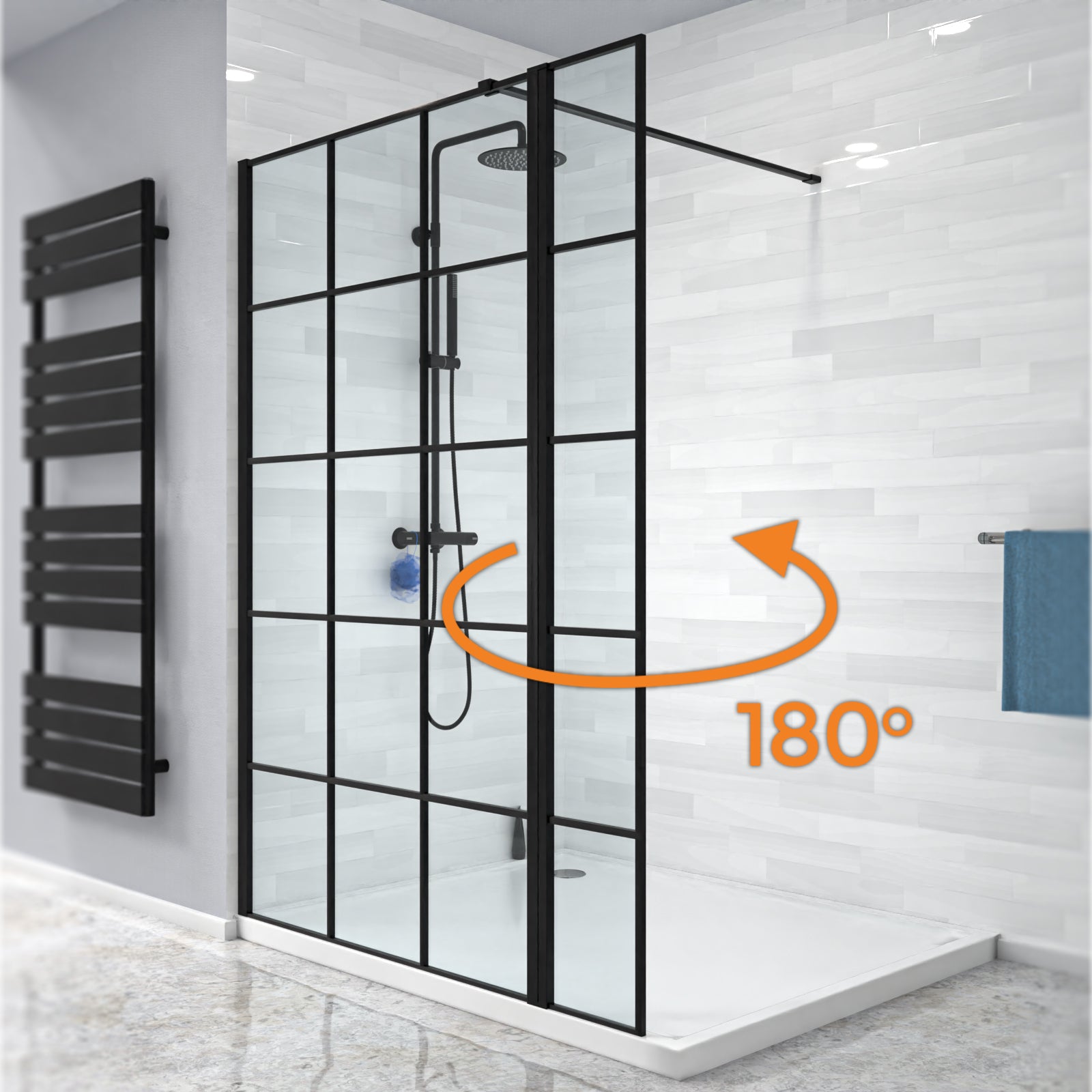 Magna Black Grid 1000mm Shower Screen 8mm Tempered Glass & 300mm Return Panel