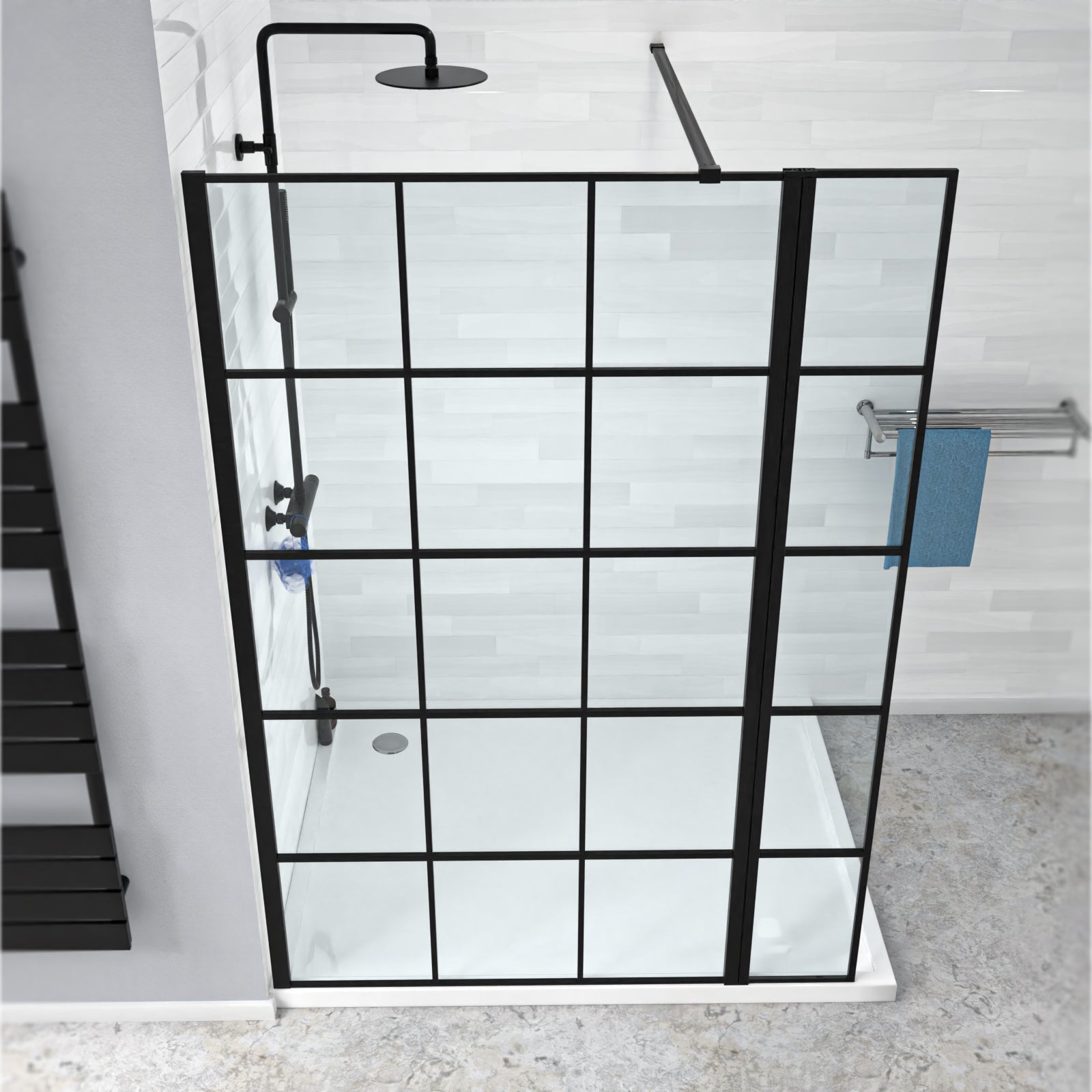 Magna Black Grid 1000mm Shower Screen 8mm Tempered Glass & 300mm Return Panel