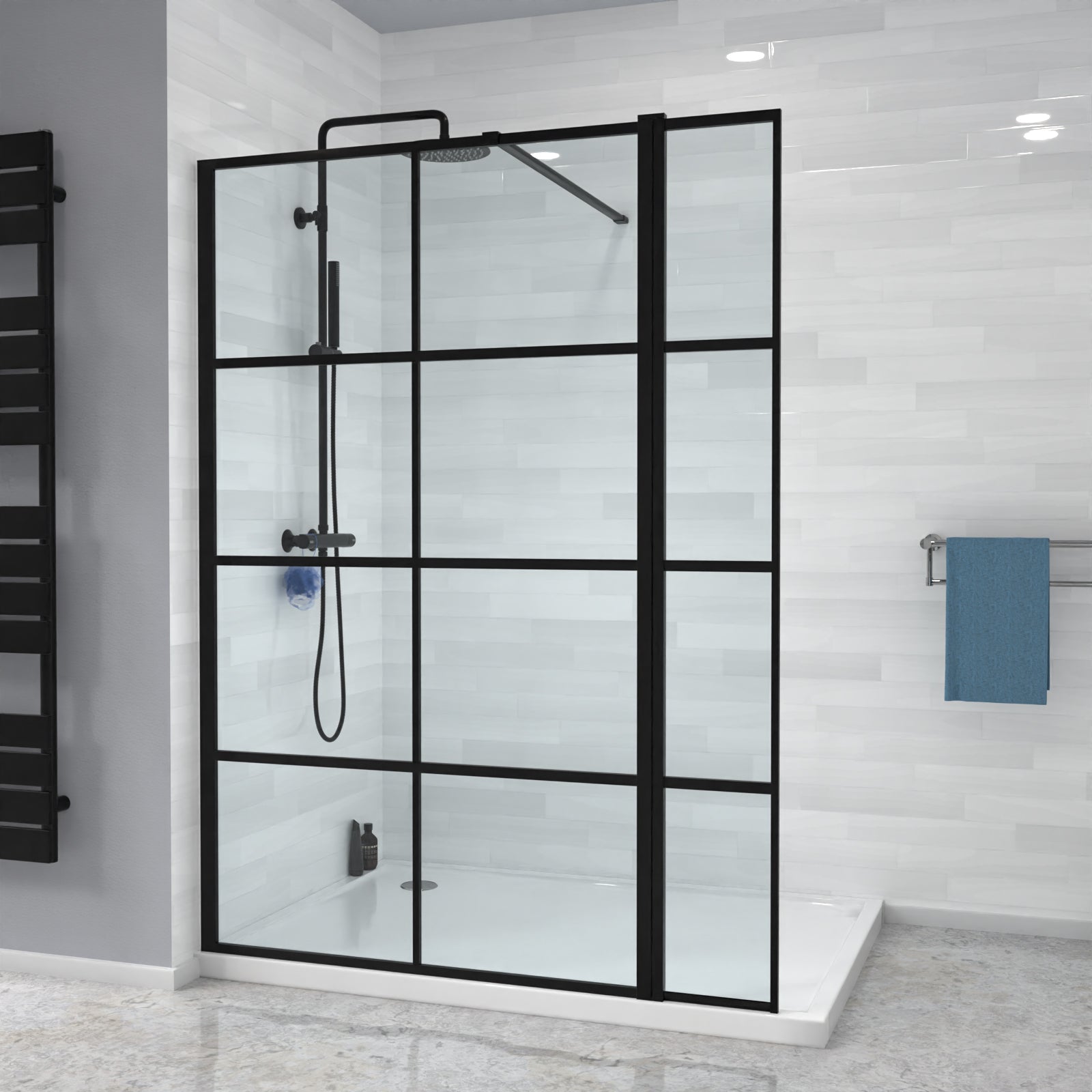 Magna Wet Room 1000 Shower Enclosure Screen Black Grid 8mm & Return Panel