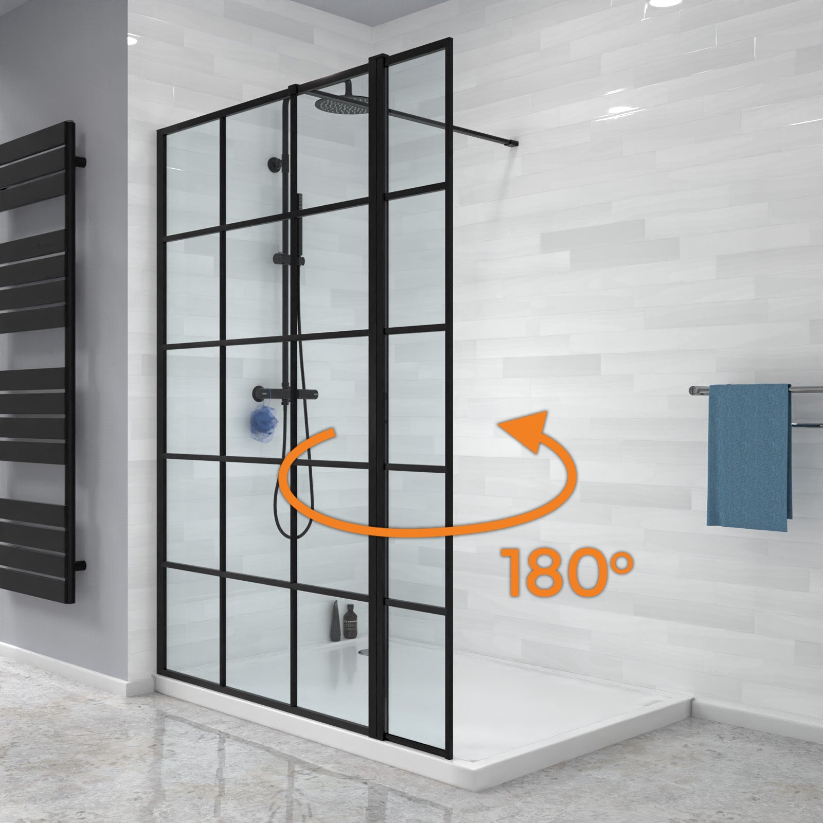 Magna Black Grid 1000mm Shower Screen 8mm Tempered Glass & 300mm Return Panel