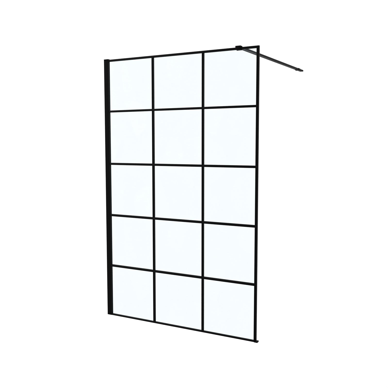 Stanley Black Grid 1200mm Shower Screen 8mm Tempered Glass with Support Bar