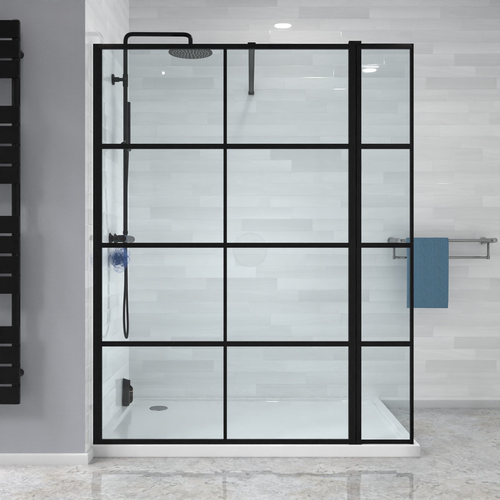 Magna Wet Room 1200 Shower Enclosure Screen Black Grid 8mm & Return Panel