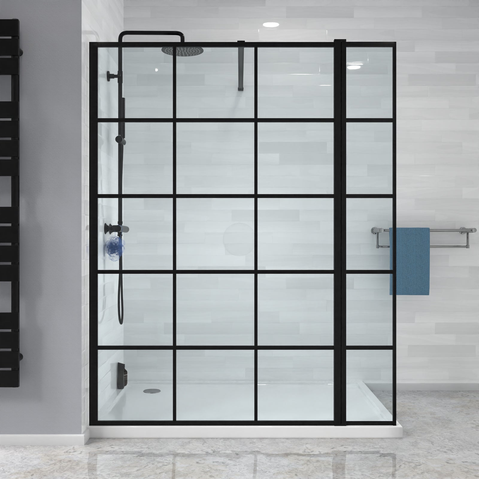 Magna Wet Room 1200 Shower Enclosure Screen Black Grid 8mm & Return Panel