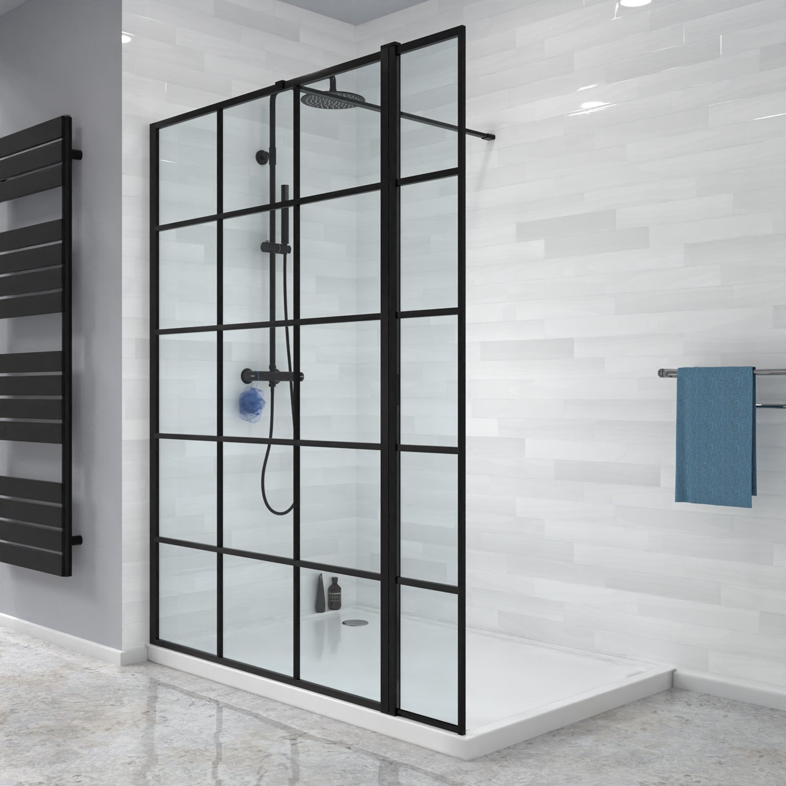 Magna Wet Room 1200 Shower Enclosure Screen Black Grid 8mm & Return Panel