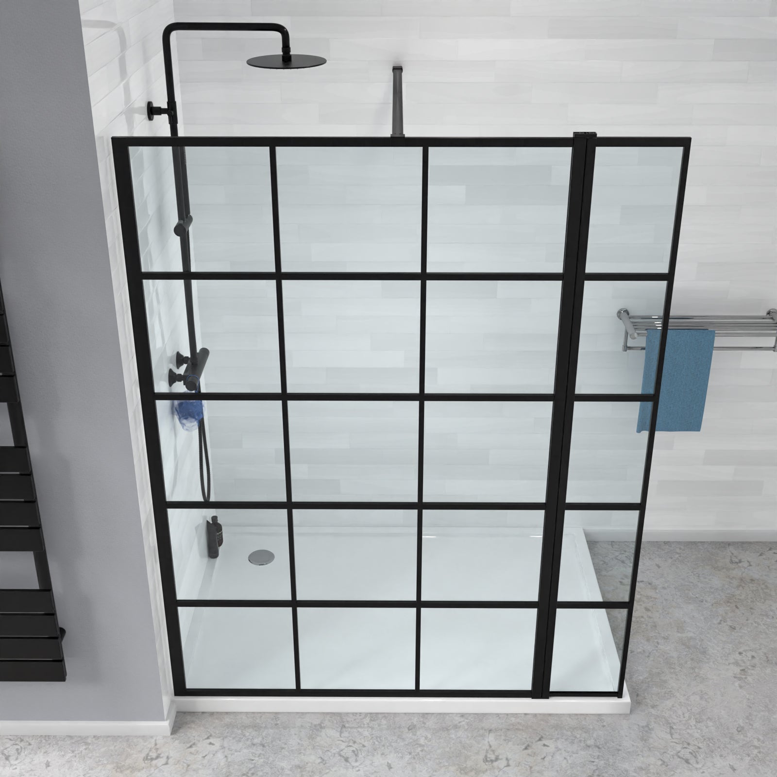 Magna Wet Room 1200 Shower Enclosure Screen Black Grid 8mm & Return Panel