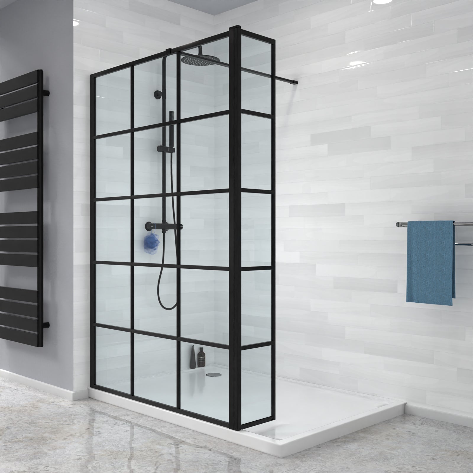 Magna Wet Room 1200 Shower Enclosure Screen Black Grid 8mm & Return Panel