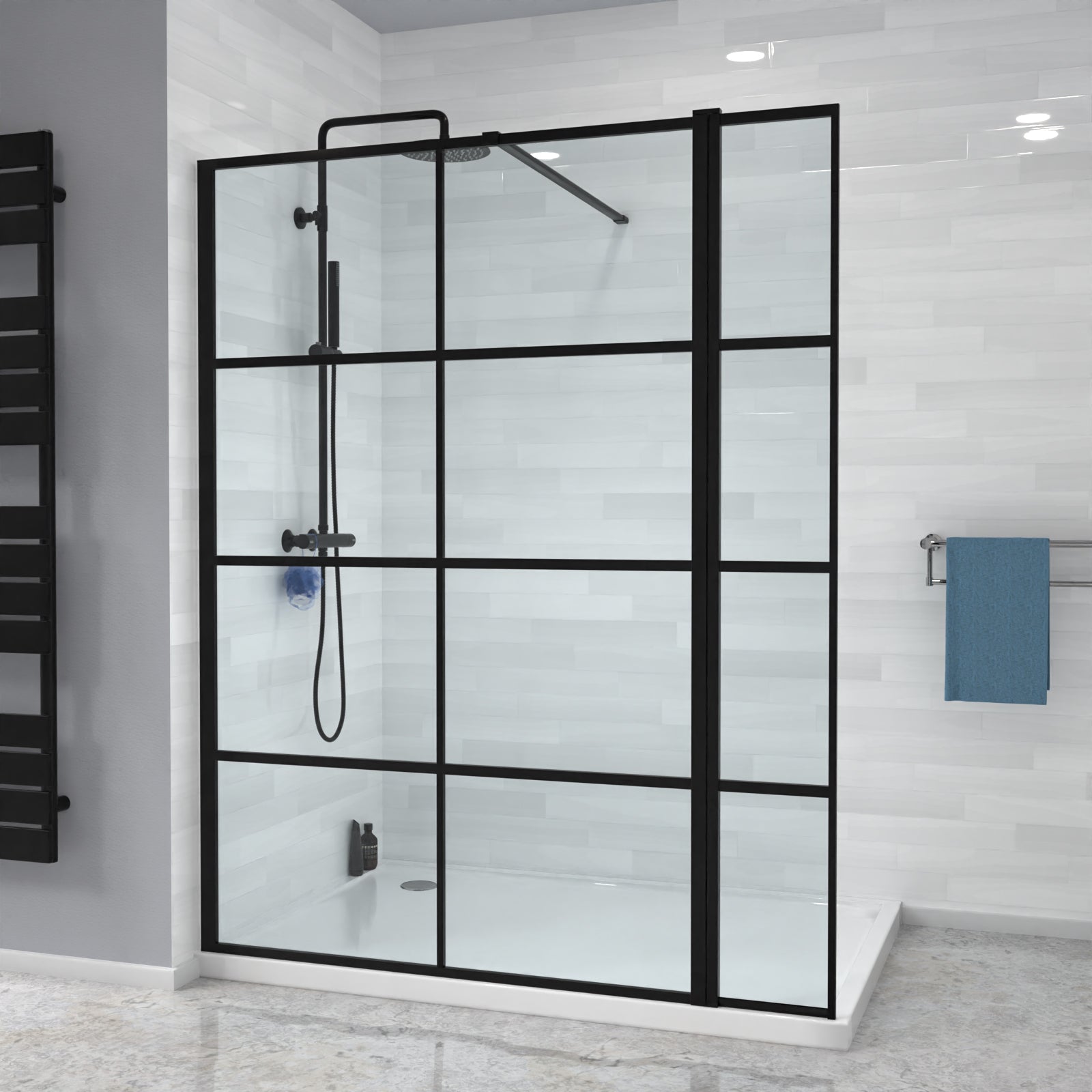 Magna Wet Room 1200 Shower Enclosure Screen Black Grid 8mm & Return Panel