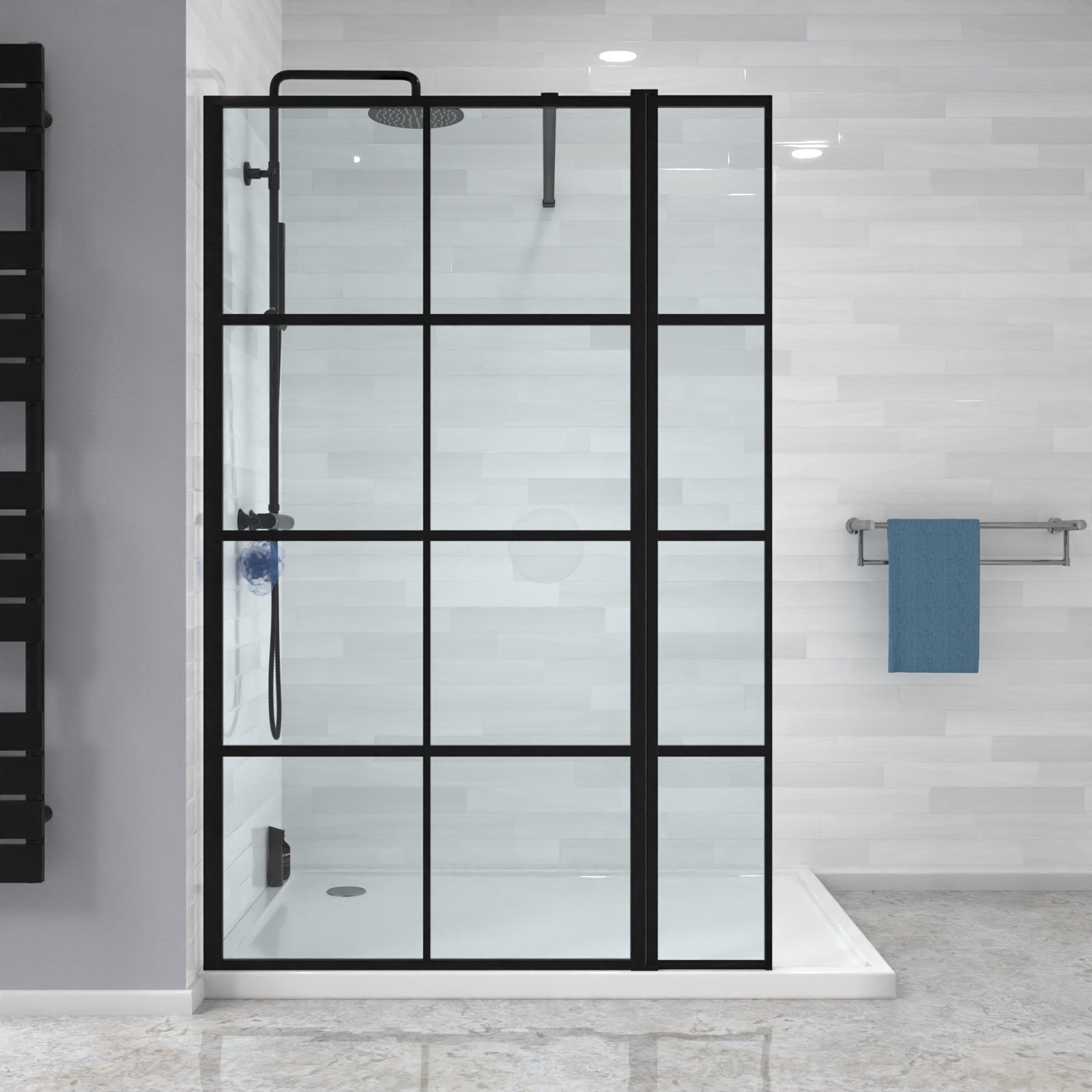 Magna Wet Room 700 Shower Enclosure Screen Black Grid 8mm & Return Panel