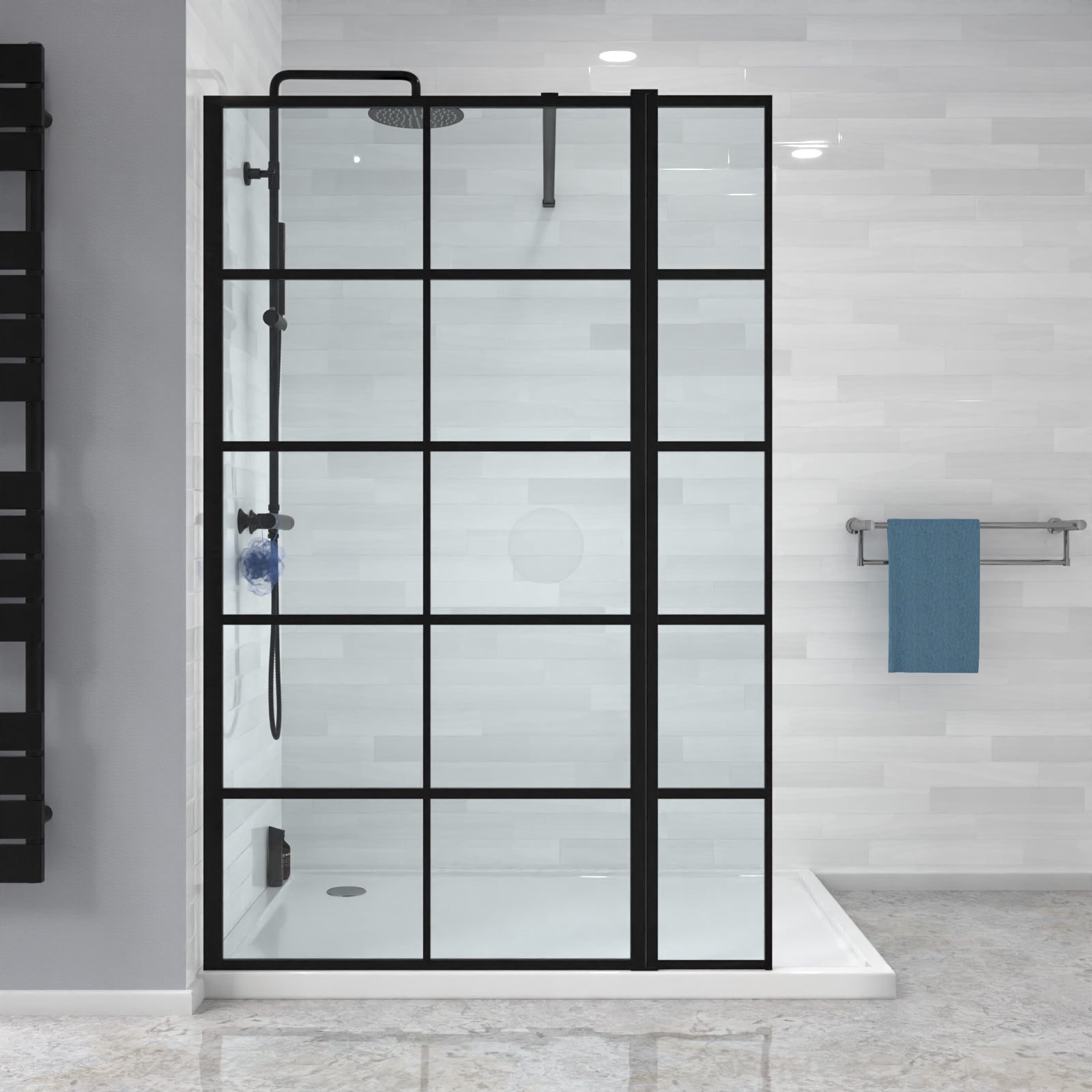Magna Wet Room Black Grid 700mm Shower Screen 8mm Tempered Glass & Return Panel